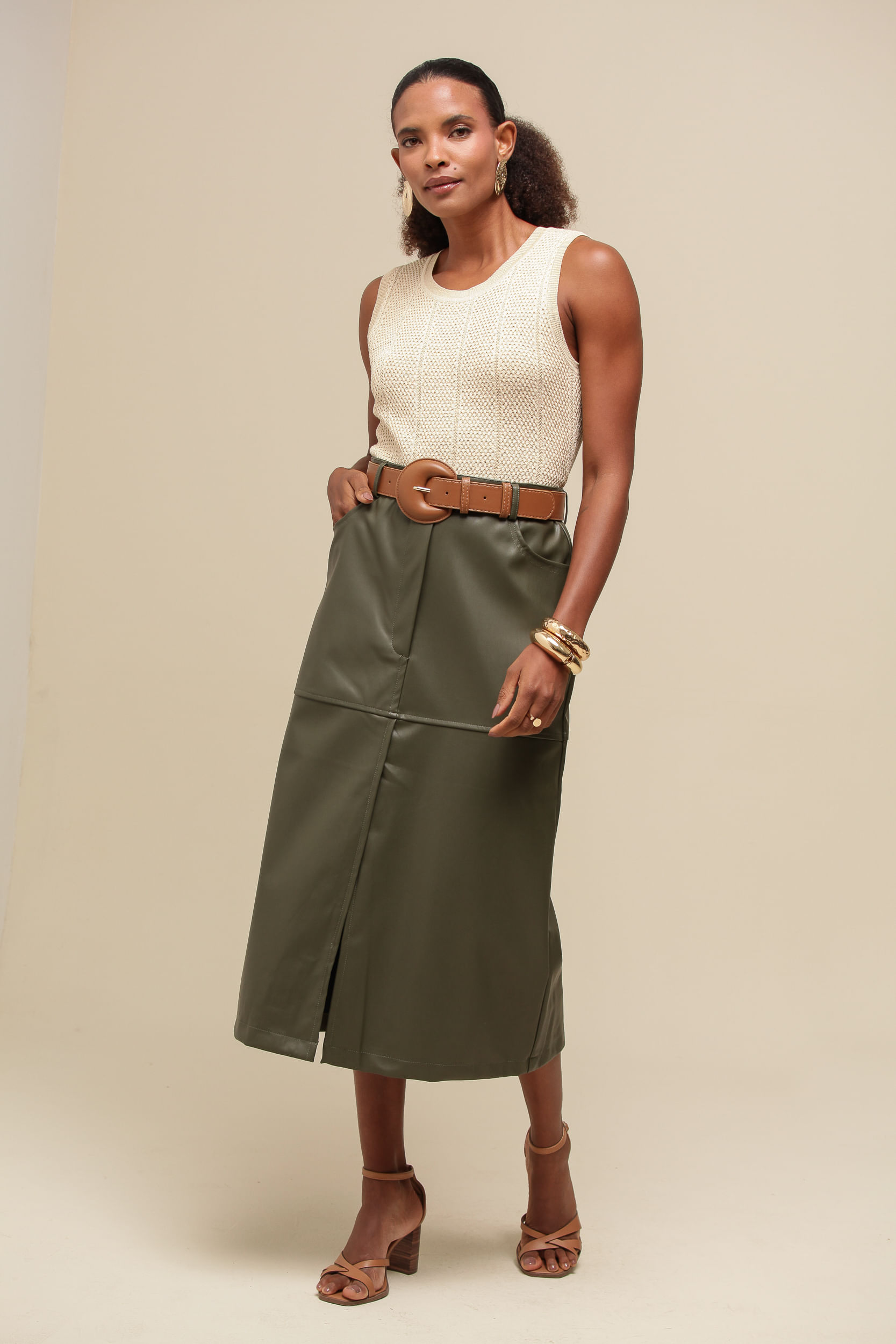 9036805 - Saia Midi PU  VERDE MILITAR
