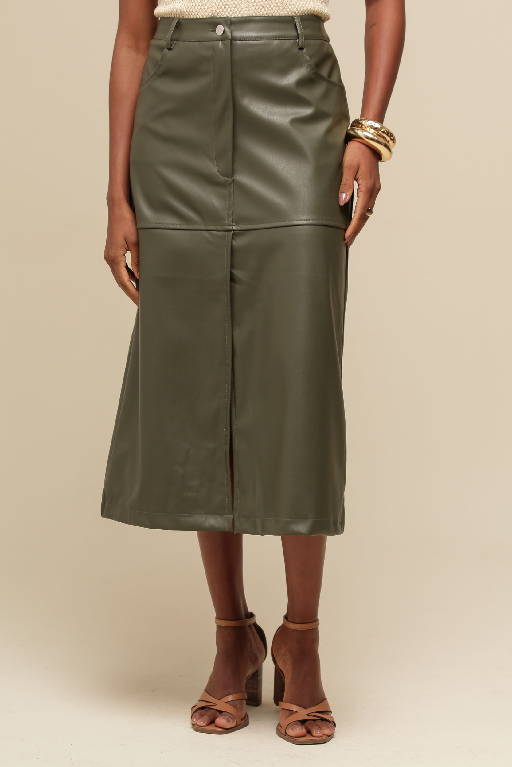 9036805 - Saia Midi PU  VERDE MILITAR