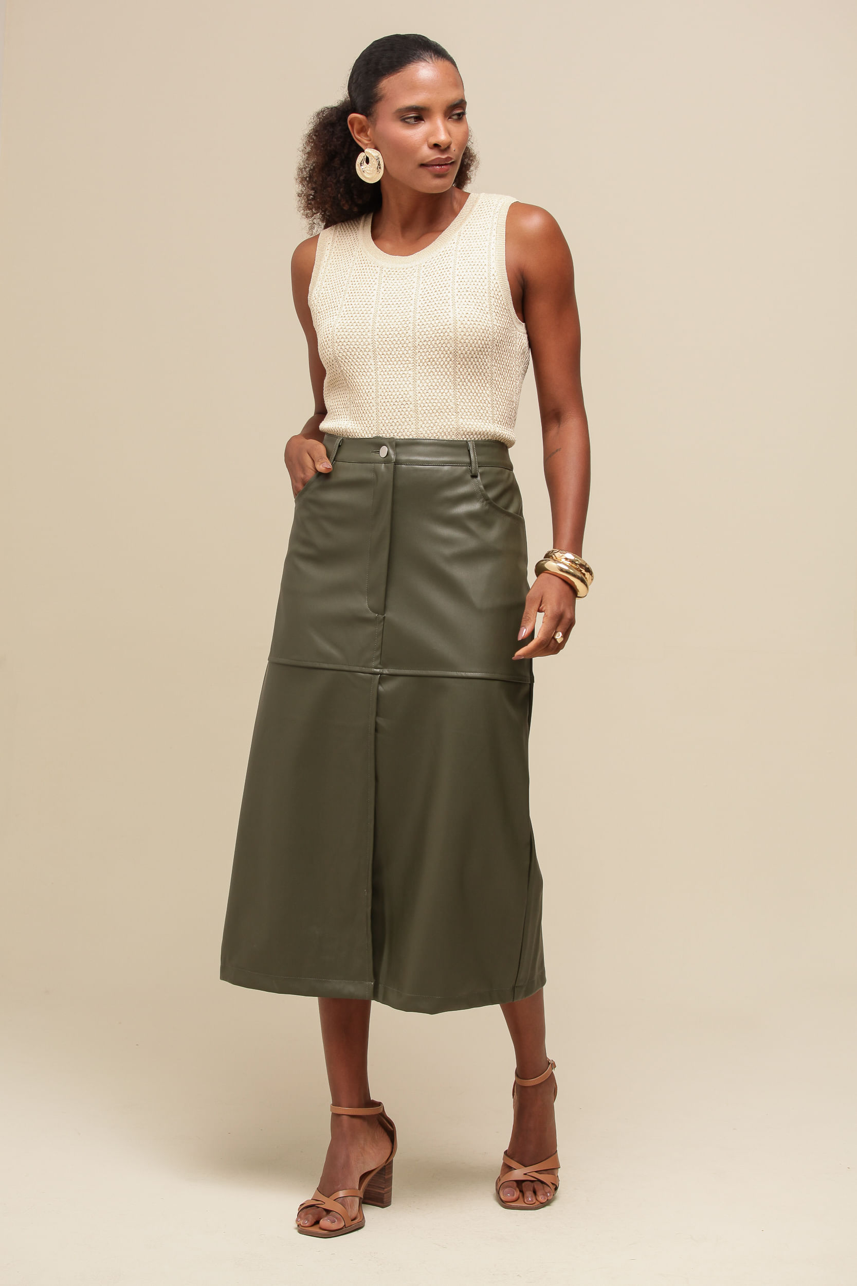 9036805 - Saia Midi PU  VERDE MILITAR