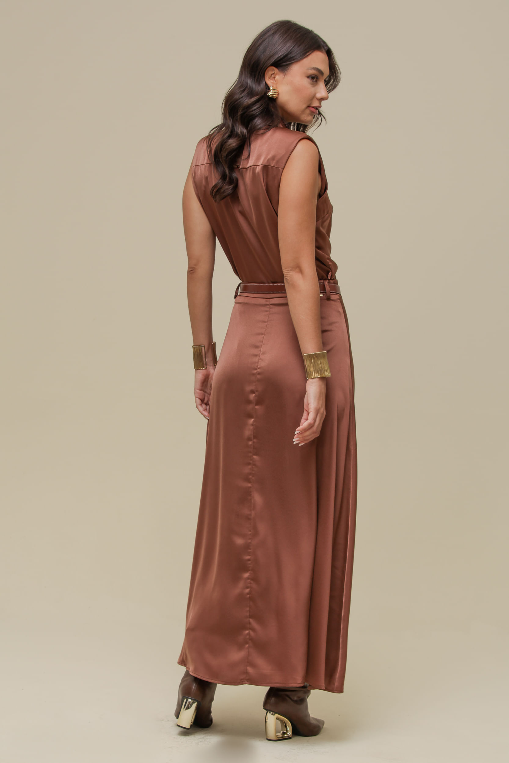 9036790 - Saia Midi Cetim Cinto MARROM