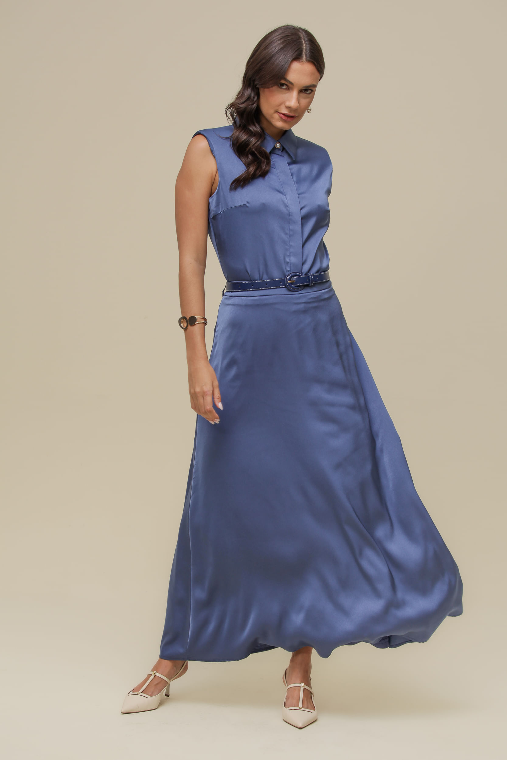 9036790 - Saia Midi Cetim Cinto AZUL