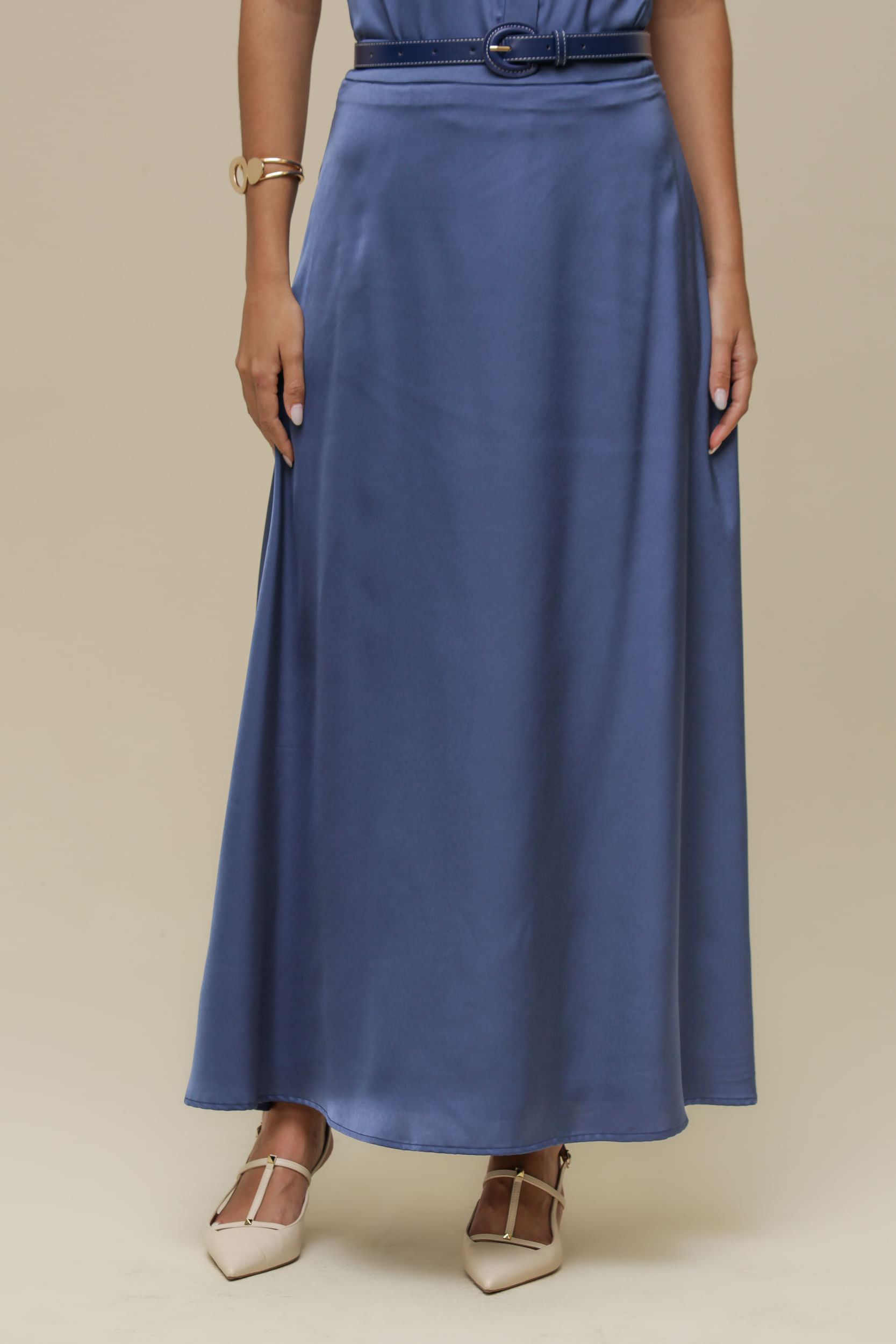 9036790 - Saia Midi Cetim Cinto AZUL