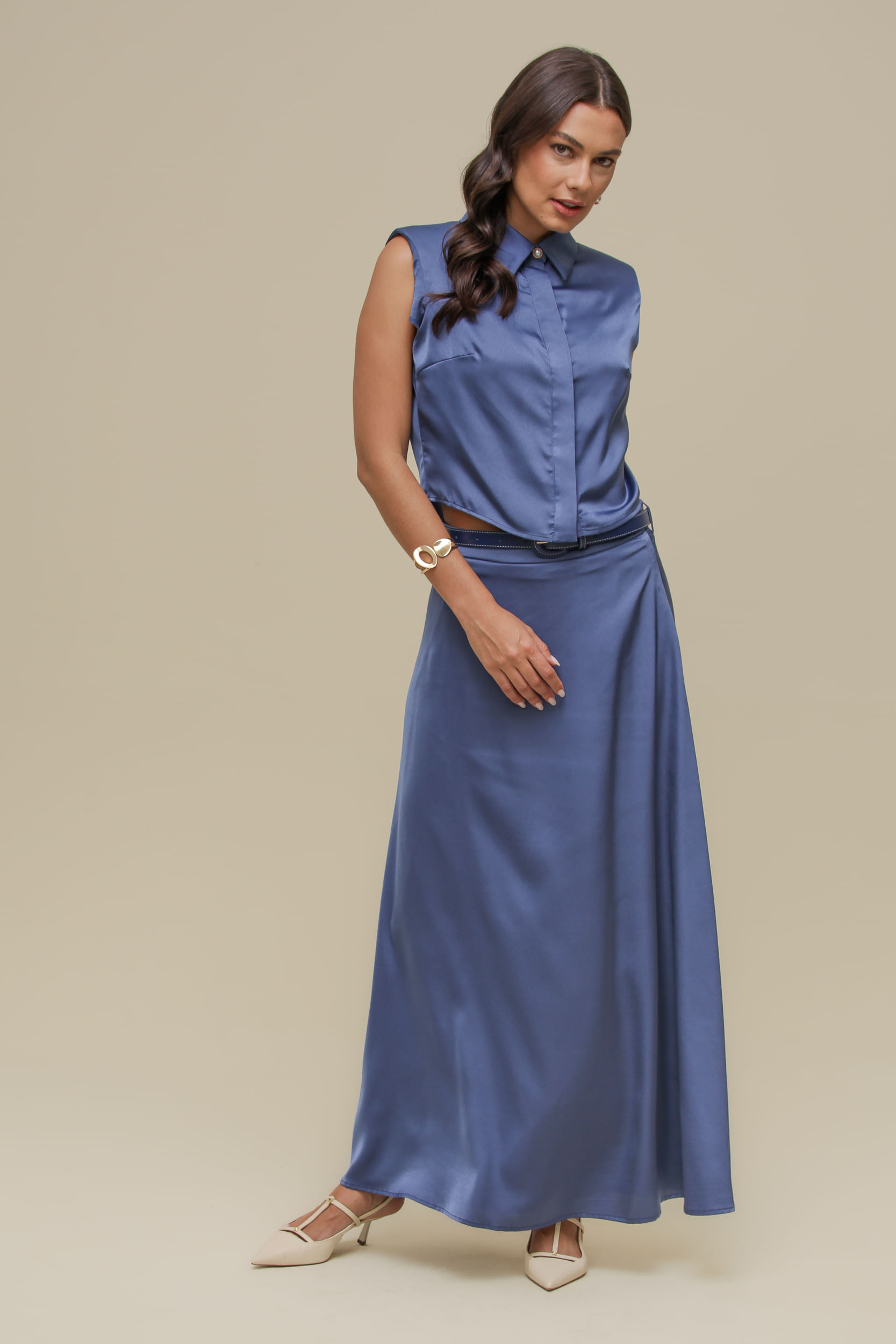 9036790 - Saia Midi Cetim Cinto AZUL