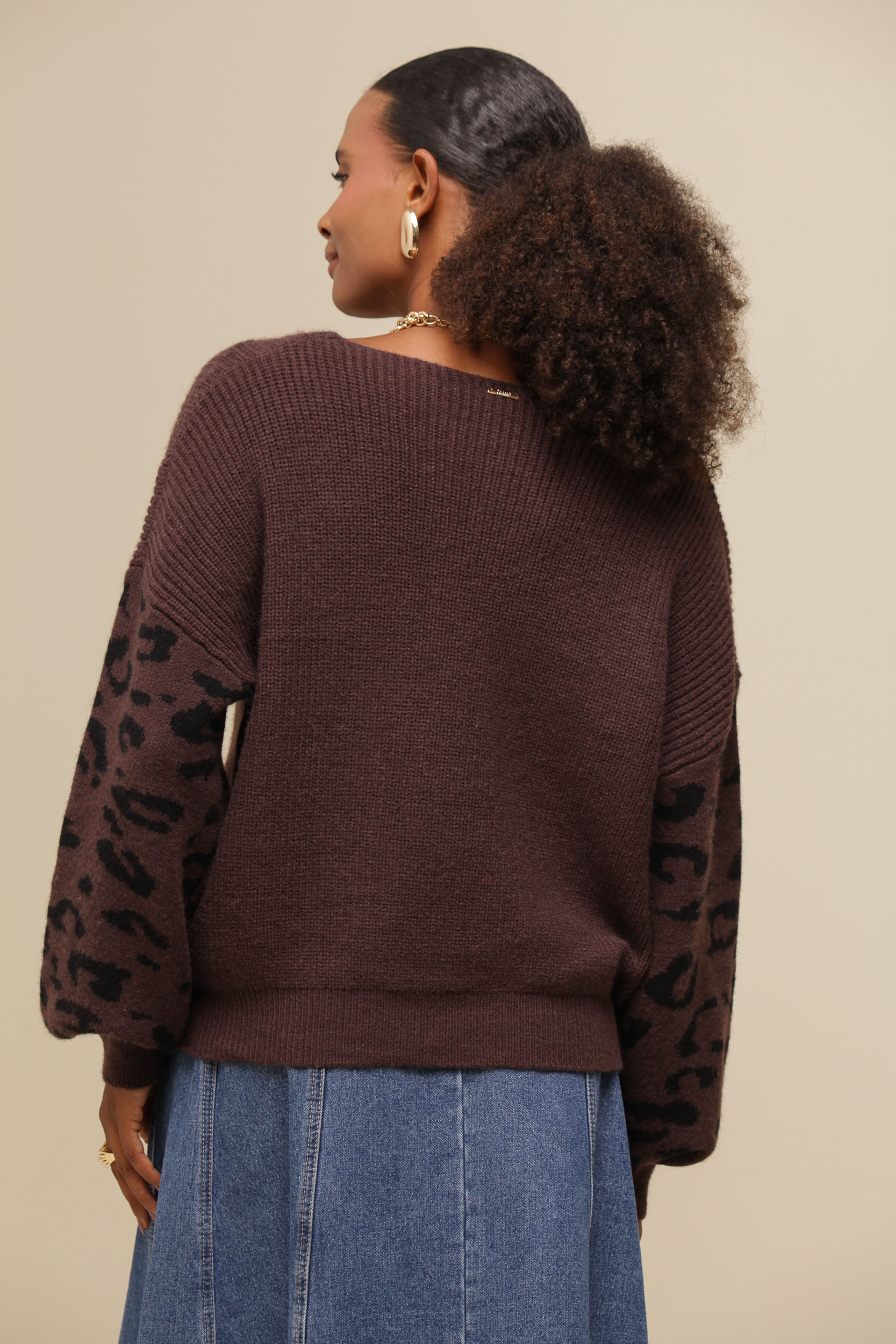 9036421 - Blusa Tricô Animal Print MARROM 9036421 - Blusa Tricô Animal Print MARROM