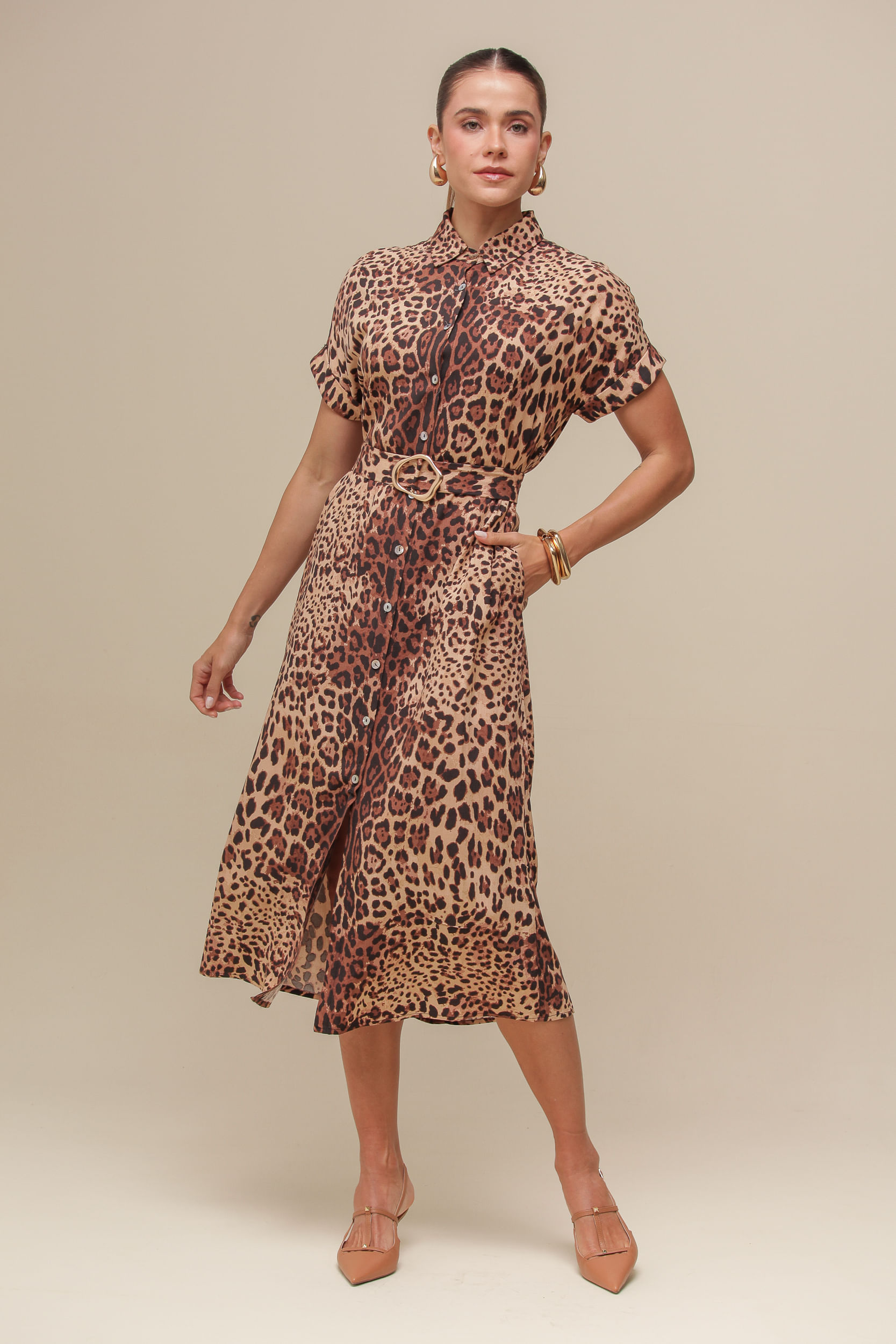 9036469 - Chemise Manga Curta Midi Animal Print  ONÇA