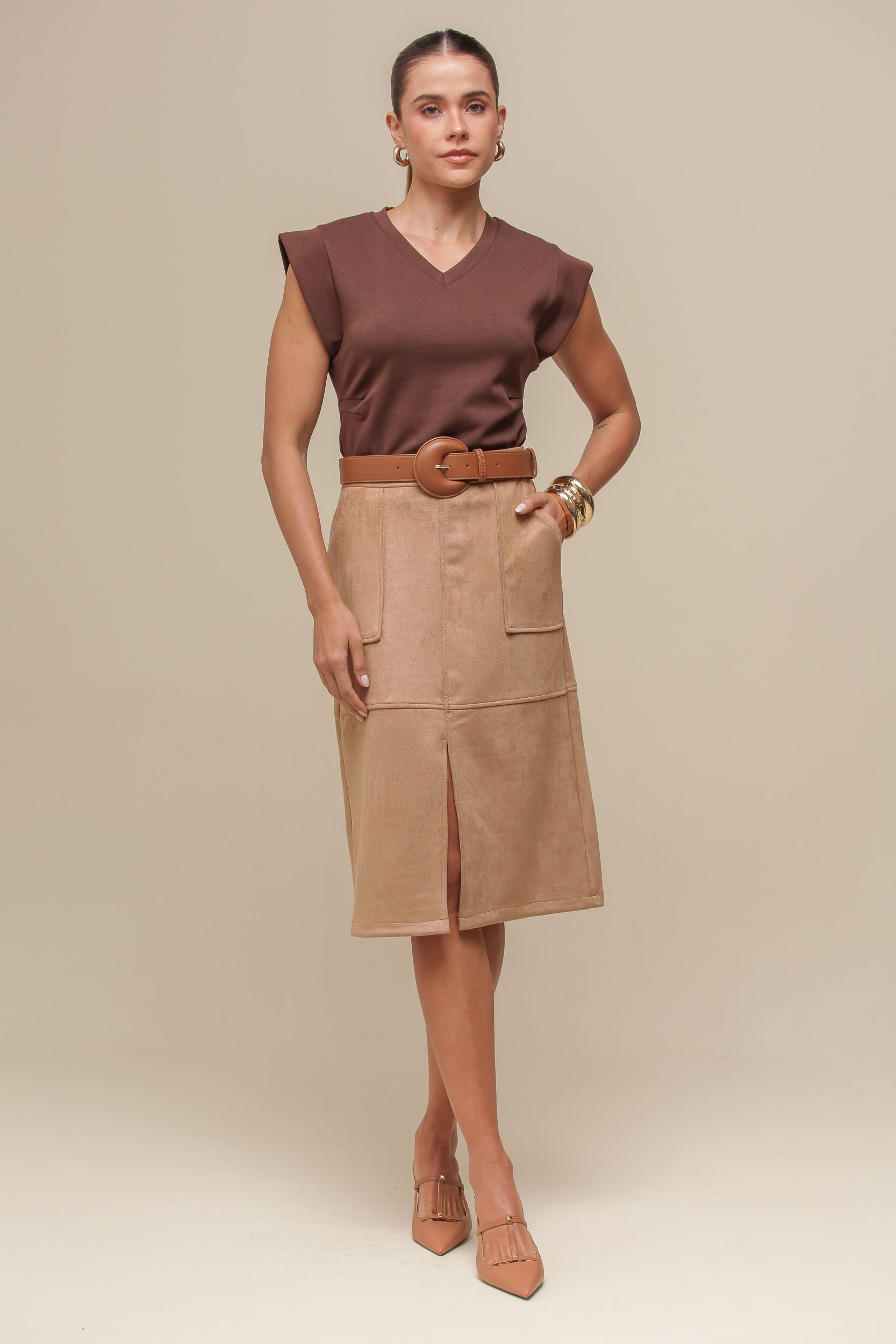 9036800 - Saia Midi Suede  BEGE
