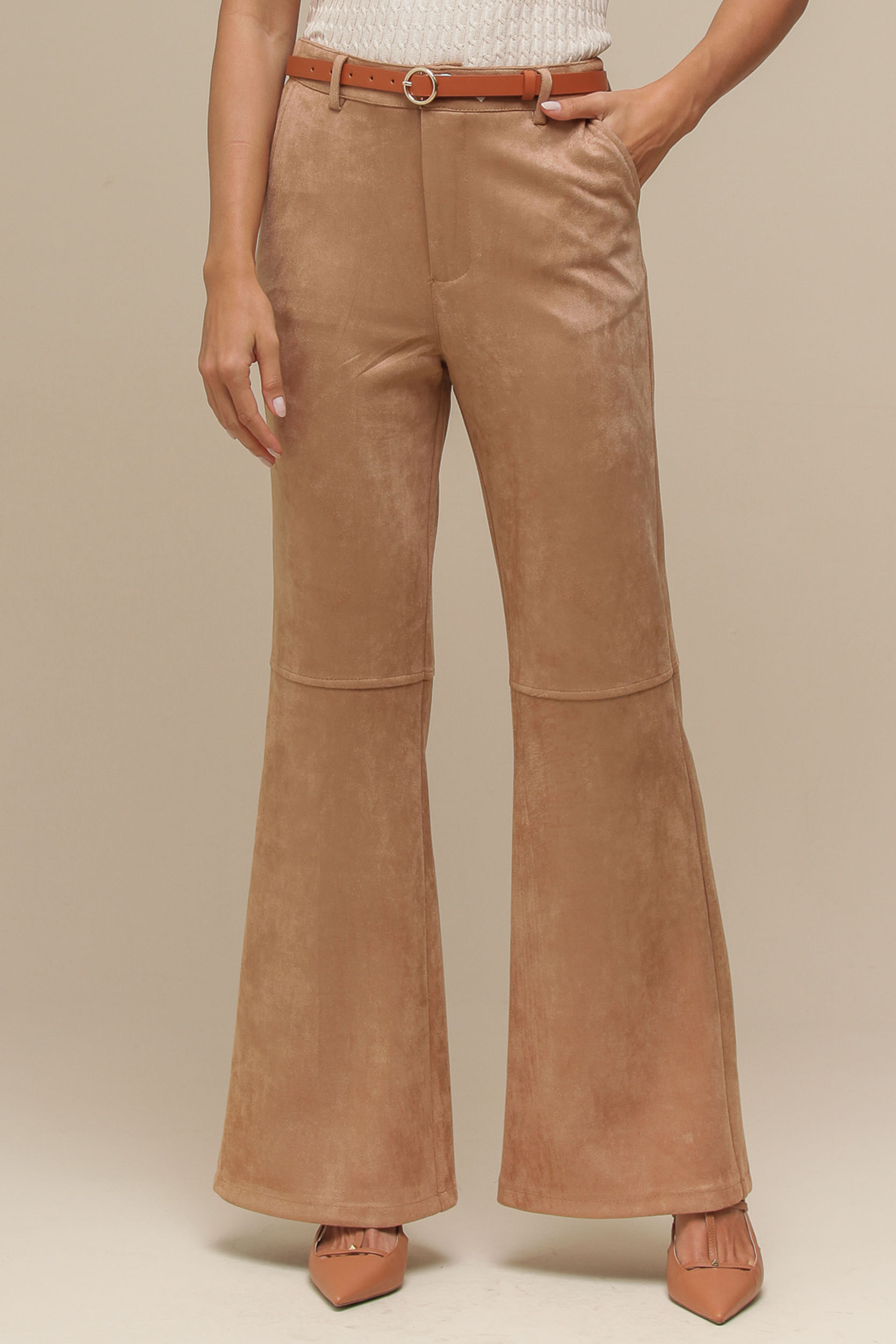 9036802 - Calça Pantalona de Suede  BEGE