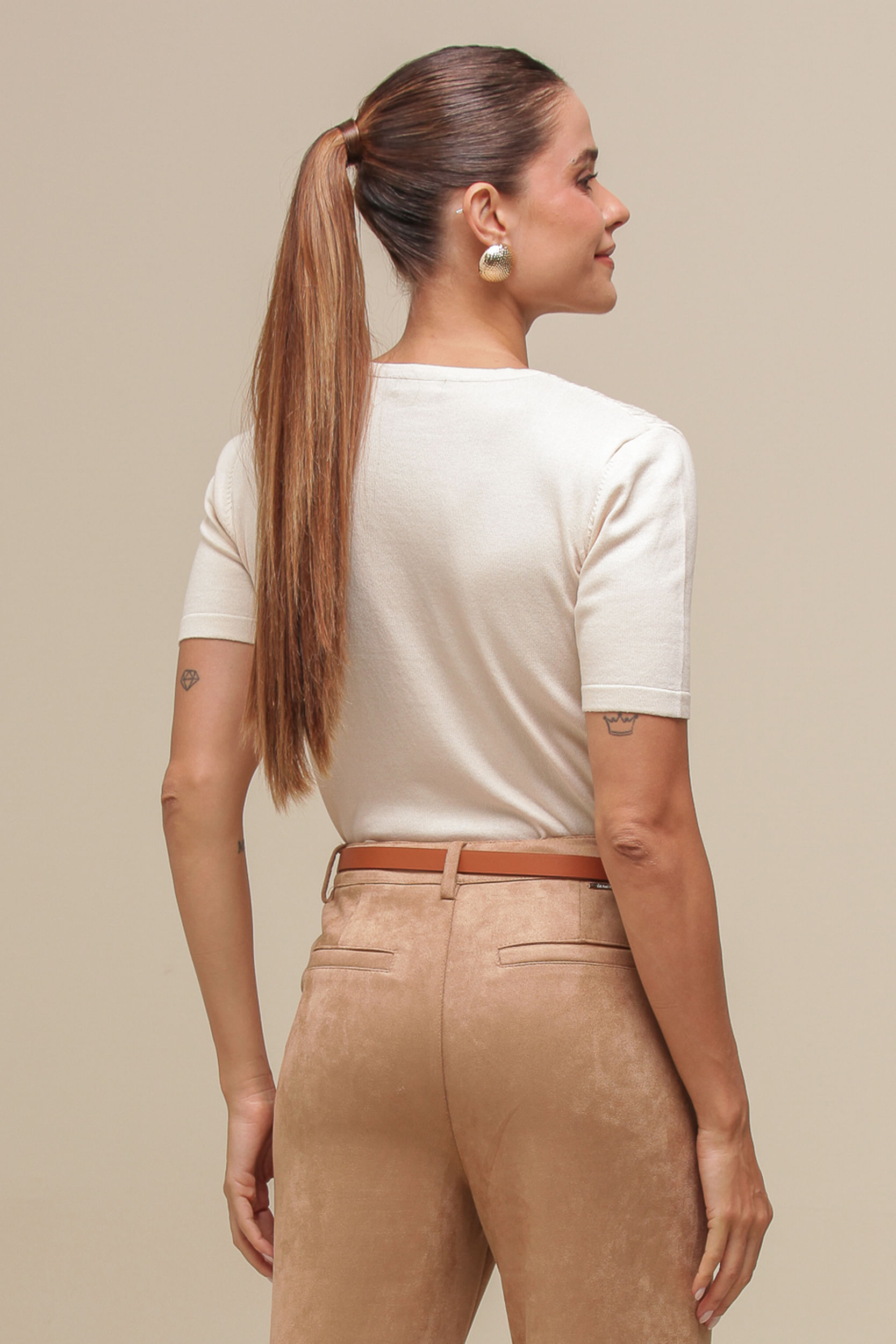 9036742 - Blusa Tricô Trançado Frente BEGE 9036742 - Blusa Tricô Trançado Frente BEGE