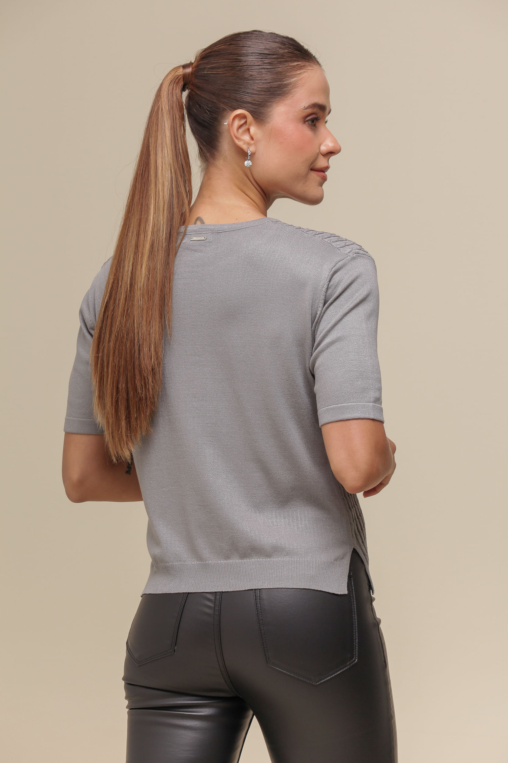 9036742 - Blusa Tricô Trançado Frente CINZA 9036742 - Blusa Tricô Trançado Frente CINZA
