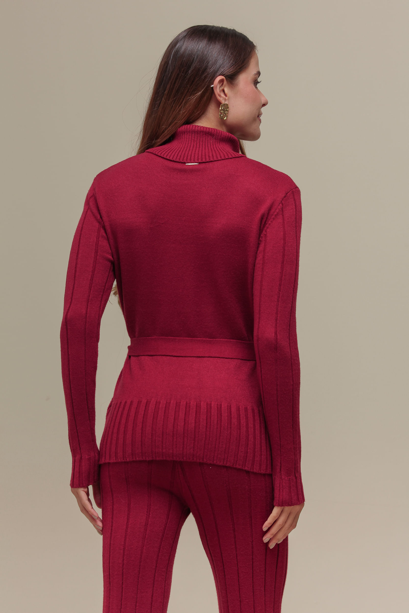 9036581 - Blusa de Tricô Amarração Gola Alta CEREJA 9036581 - Blusa de Tricô Amarração Gola Alta CEREJA