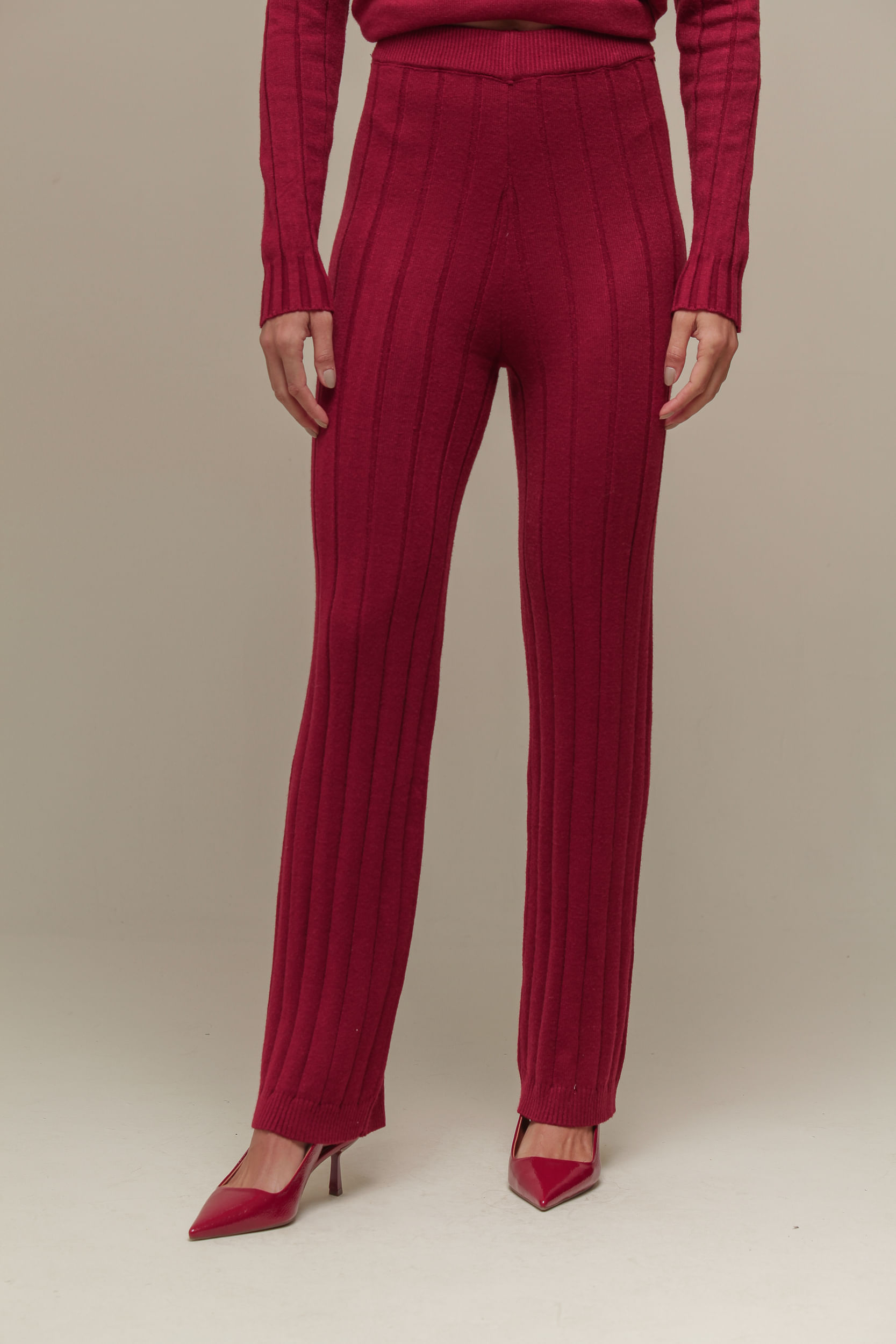 9036582 - Calça Tricô Listrada CEREJA 9036582 - Calça Tricô Listrada CEREJA