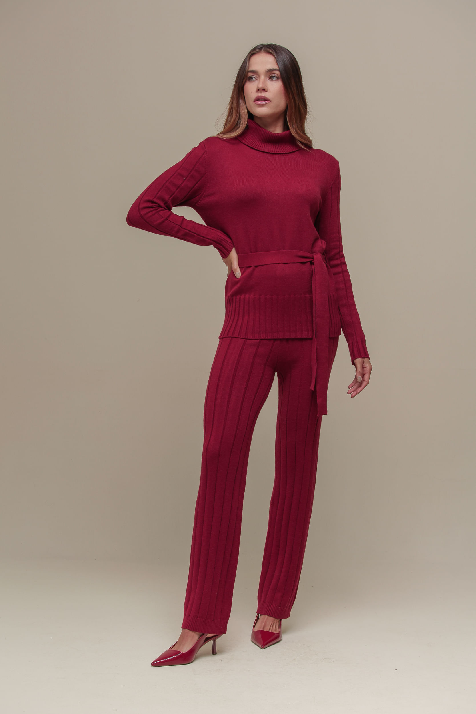 9036582 - Calça Tricô Listrada CEREJA 9036582 - Calça Tricô Listrada CEREJA