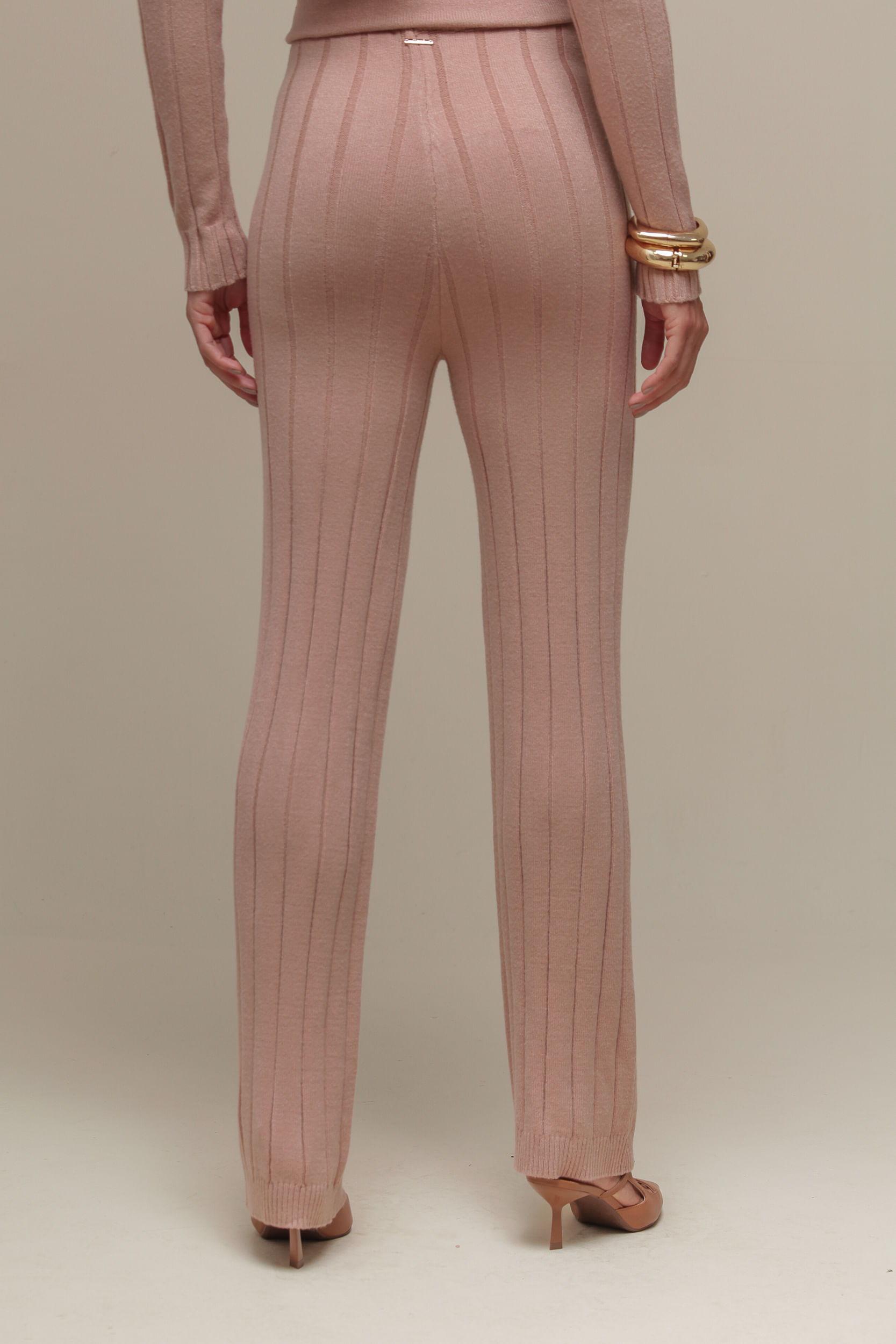 9036582 - Calça Tricô Listrada  BEGE