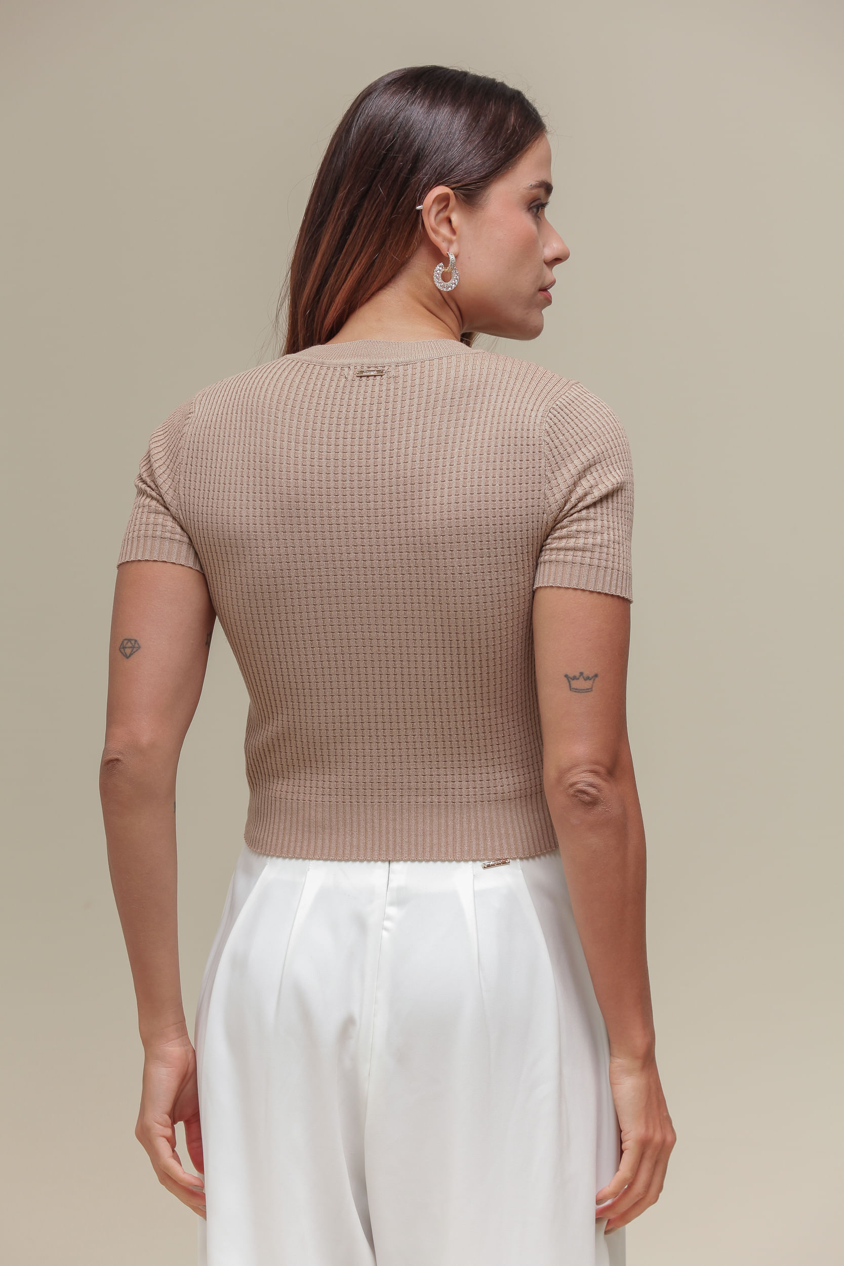 9036584 - Blusa Tricô Detalhe Pedras BEGE 9036584 - Blusa Tricô Detalhe Pedras BEGE
