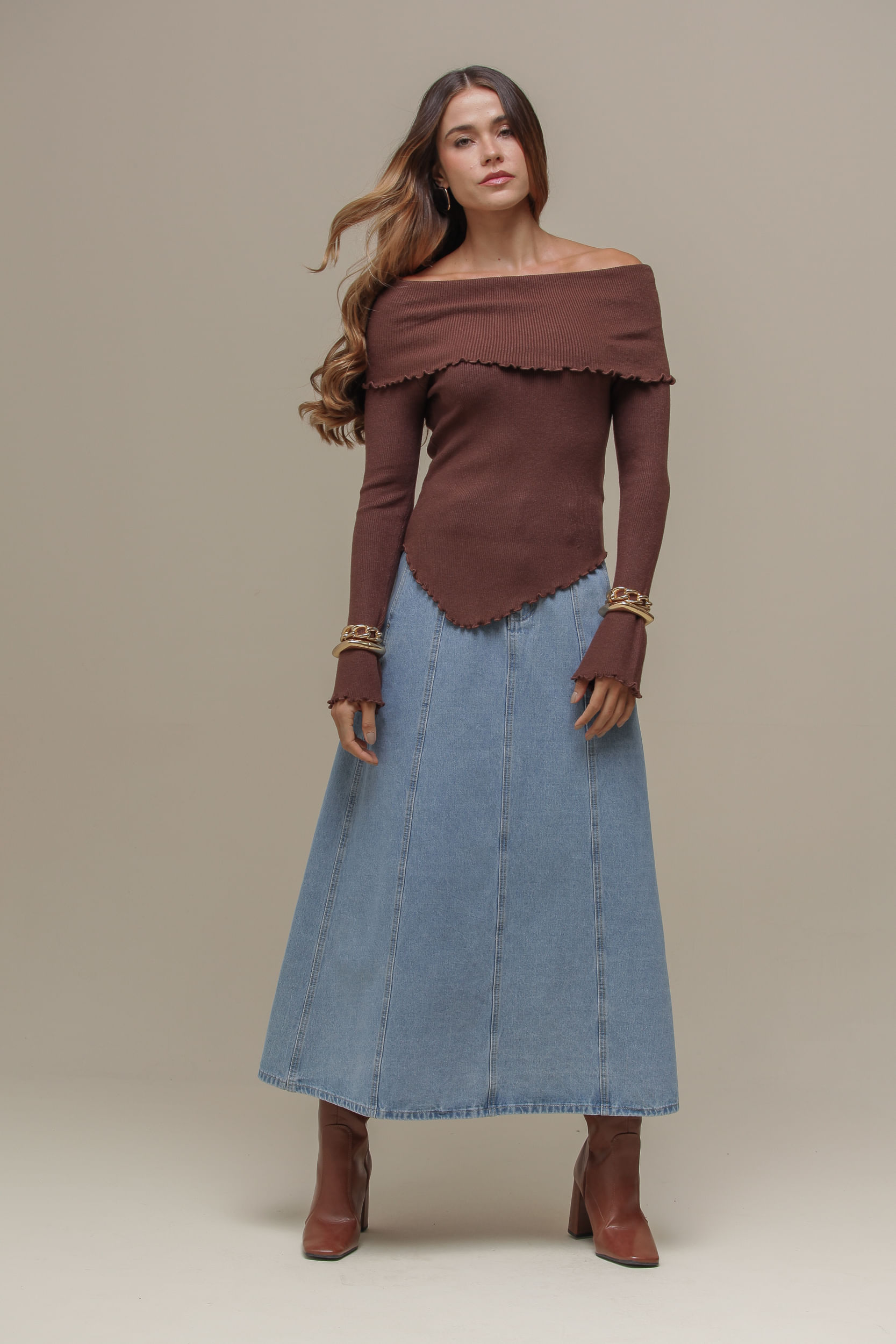 9036744 - Blusa Tricô Assimétrica Ombro a Ombro MARROM 9036744 - Blusa Tricô Assimétrica Ombro a Ombro MARROM