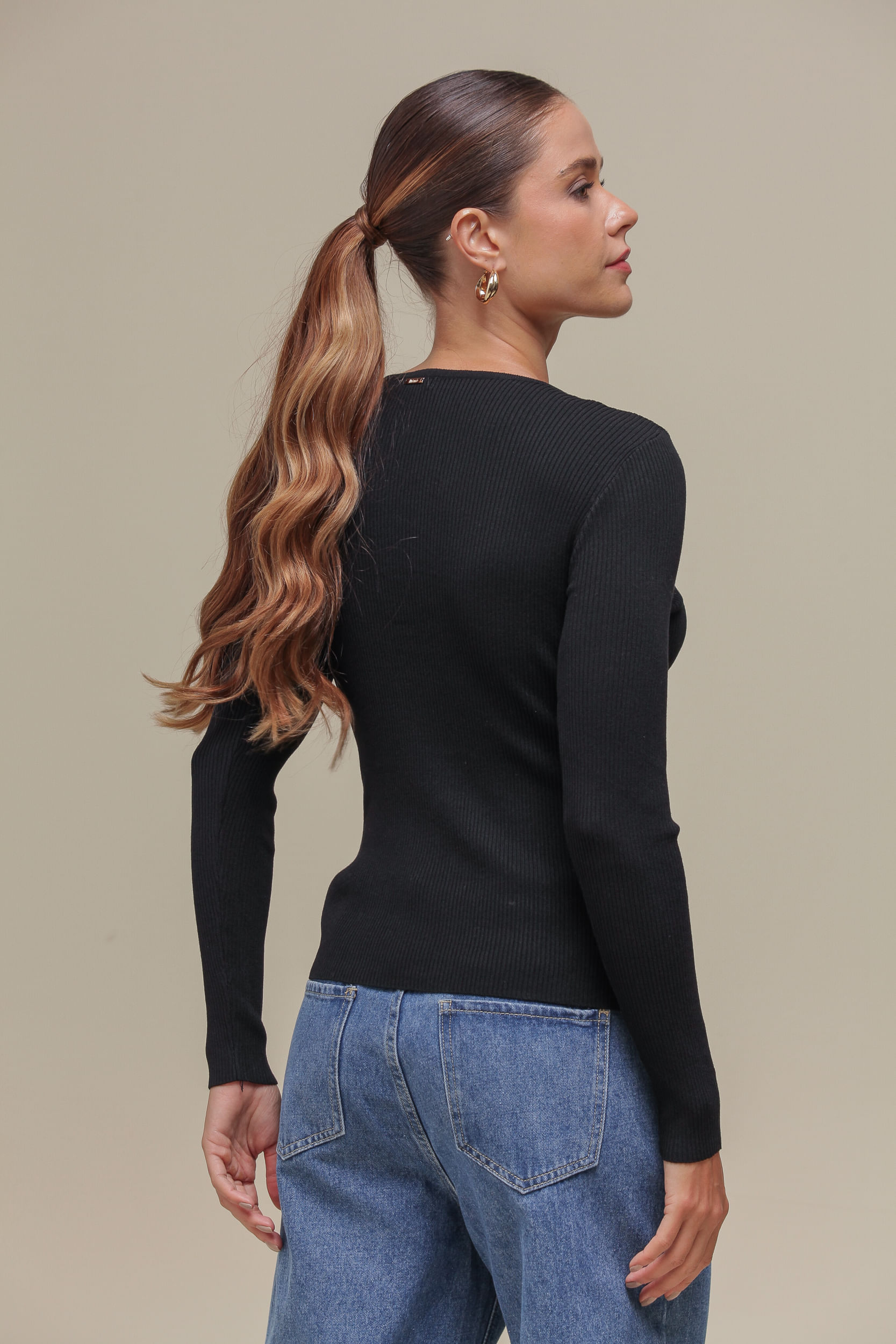 9036419- Blusa Tricô ML Vista PRETO 9036419- Blusa Tricô ML Vista PRETO