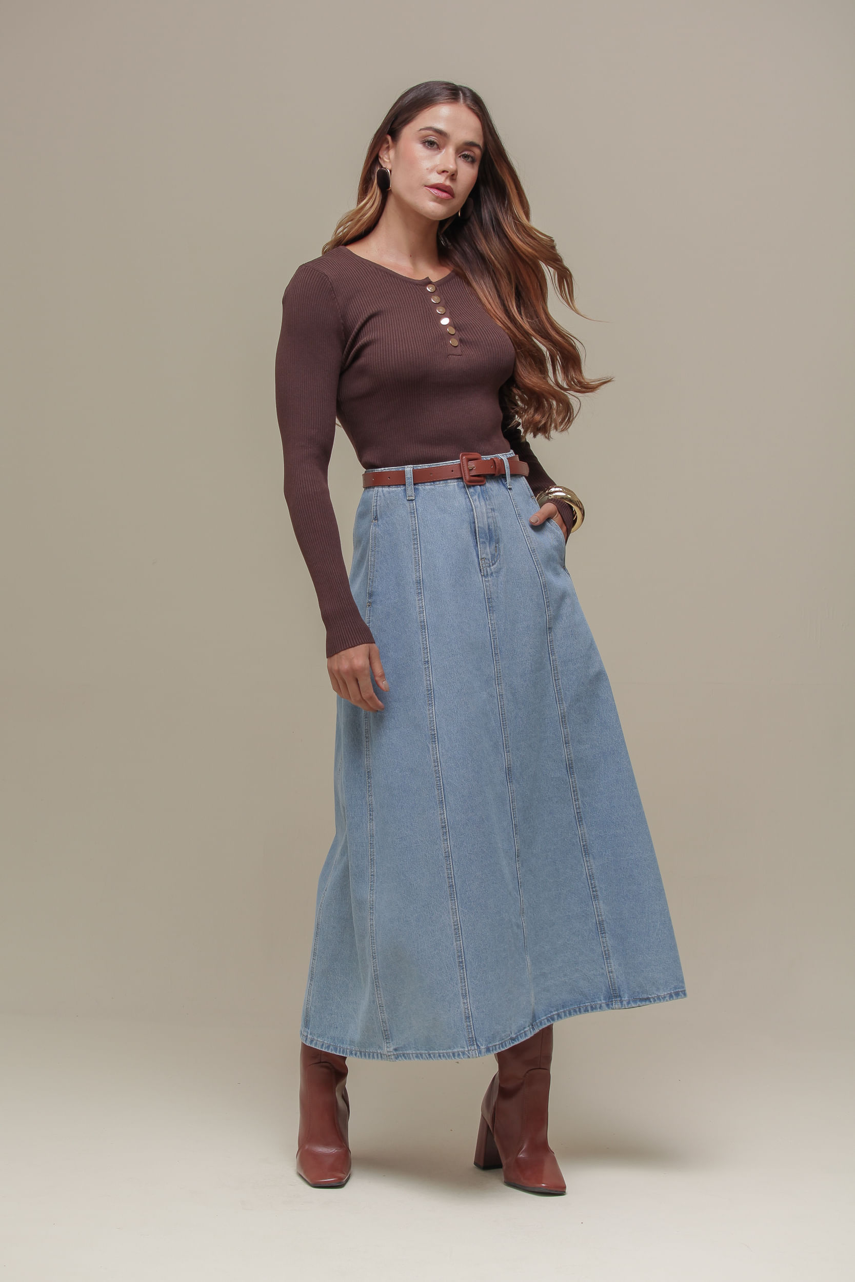 9036419 - Blusa Tricô ML Vista MARROM 9036419 - Blusa Tricô ML Vista MARROM