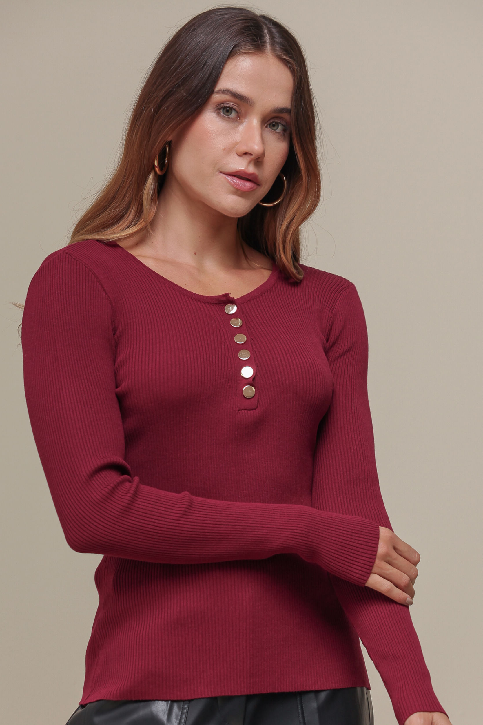 9036419 - Blusa Tricô ML Vista CEREJA 9036419 - Blusa Tricô ML Vista CEREJA