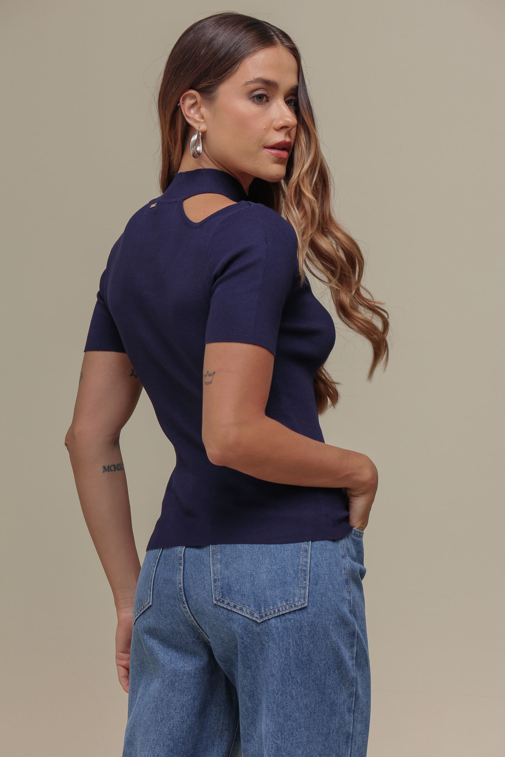 9036416 - Blusa Tricô Decote Assimétrico MARINHO 9036416 - Blusa Tricô Decote Assimétrico MARINHO