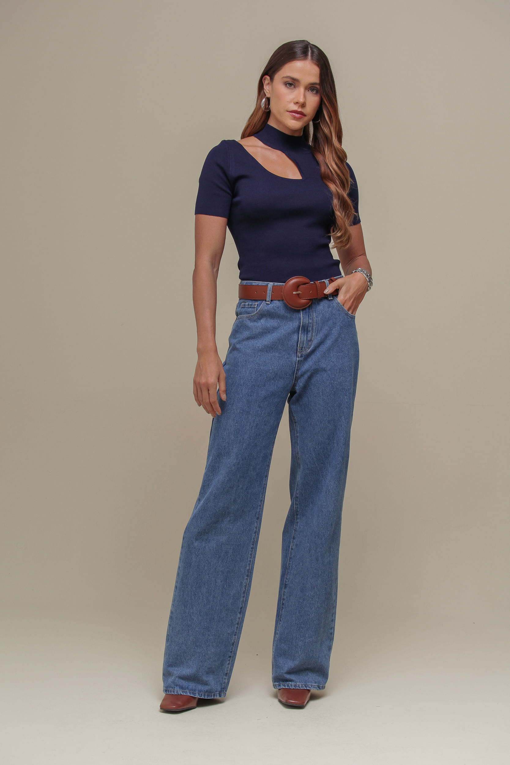 9036416 - Blusa Tricô Decote Assimétrico MARINHO 9036416 - Blusa Tricô Decote Assimétrico MARINHO