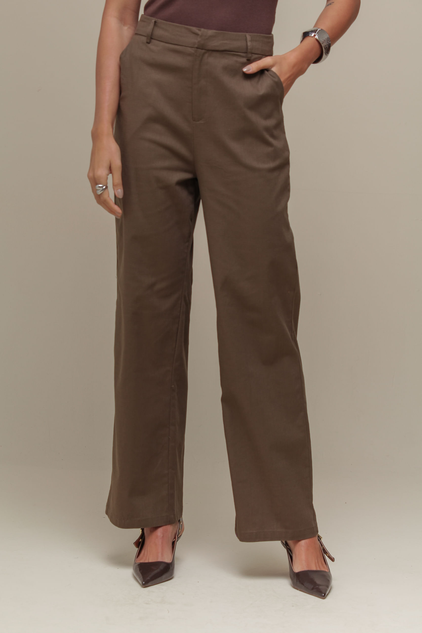 9036799 - Calça Reta Linho VERDE MILITAR 9036799 - Calça Reta Linho VERDE MILITAR