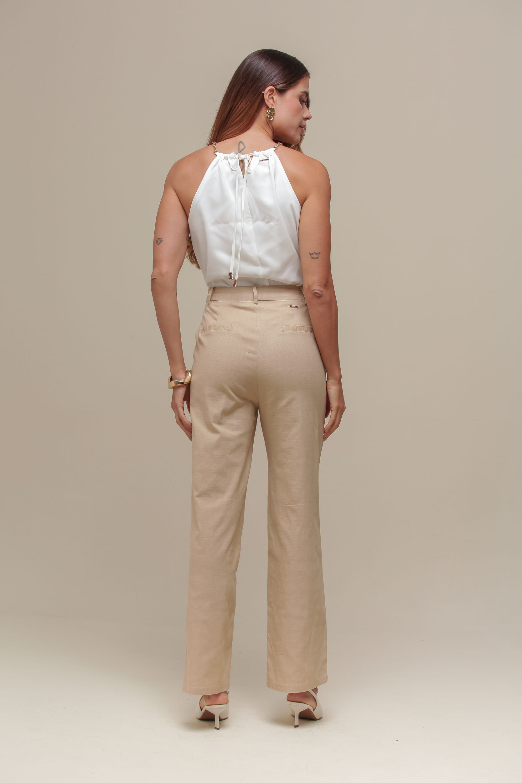 9036799 - Calça Reta Linho  BEGE