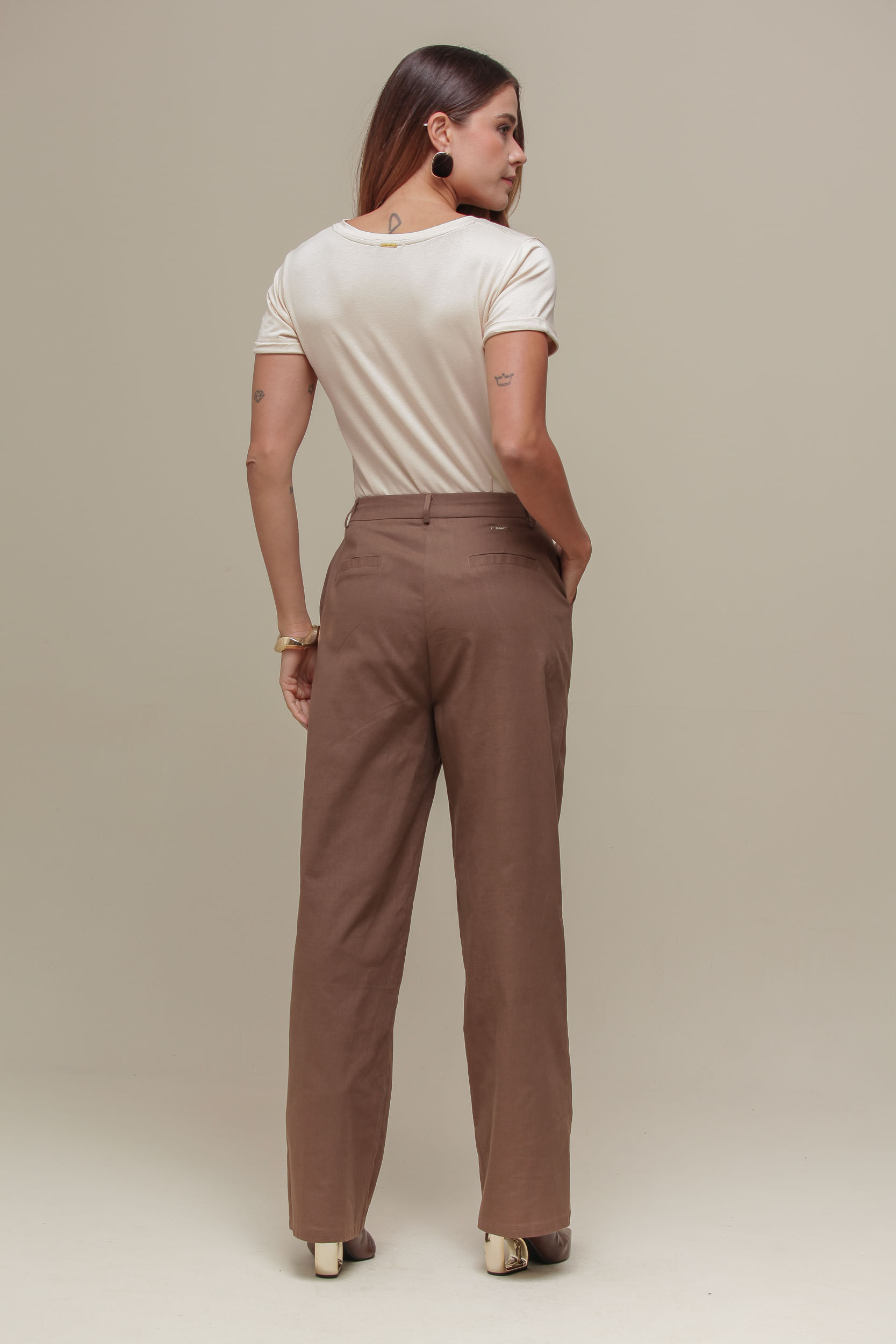 9036799 - Calça Reta Linho MARROM 9036799 - Calça Reta Linho MARROM