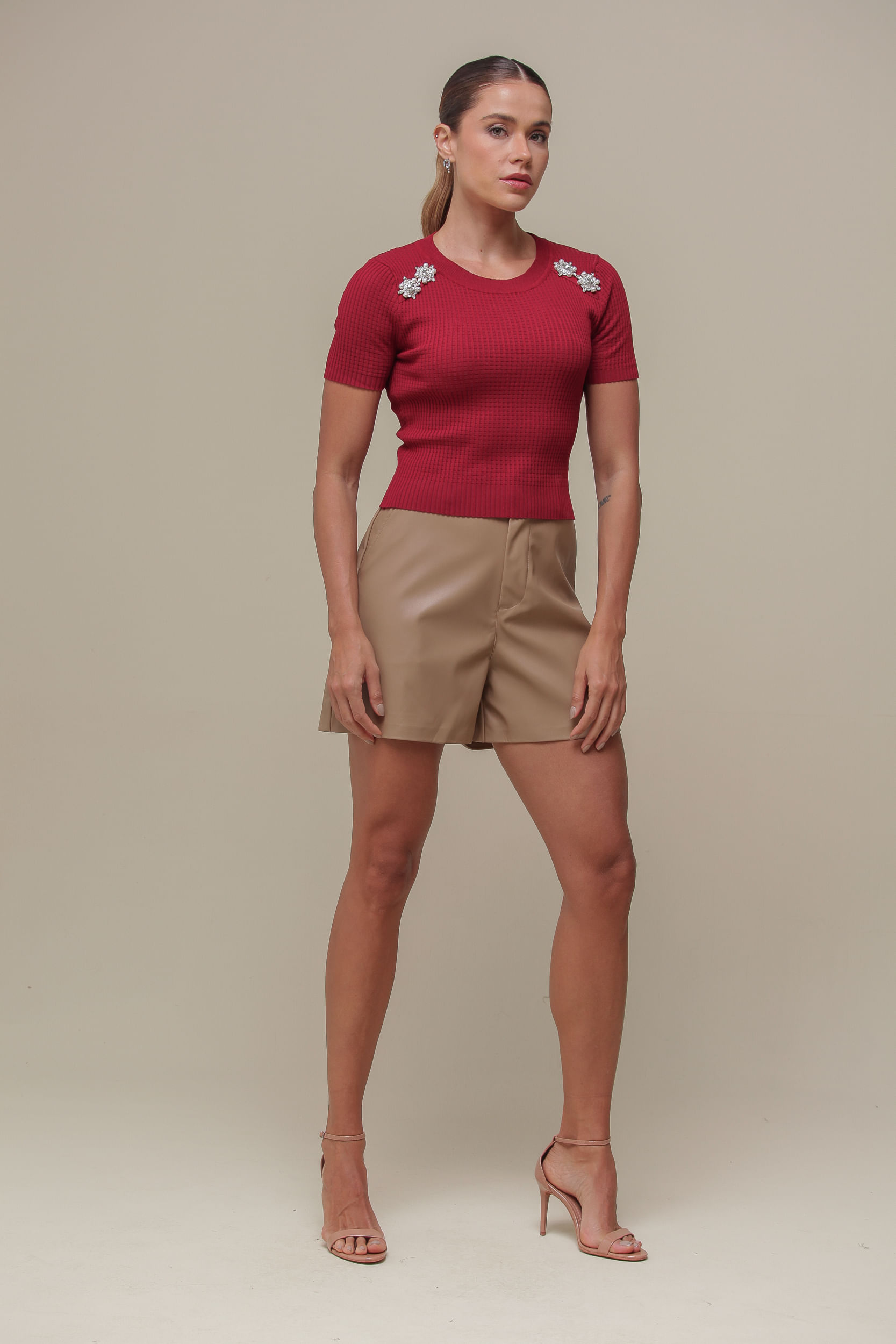 9036584 - Blusa Tricô Detalhe Pedras CEREJA 9036584 - Blusa Tricô Detalhe Pedras CEREJA