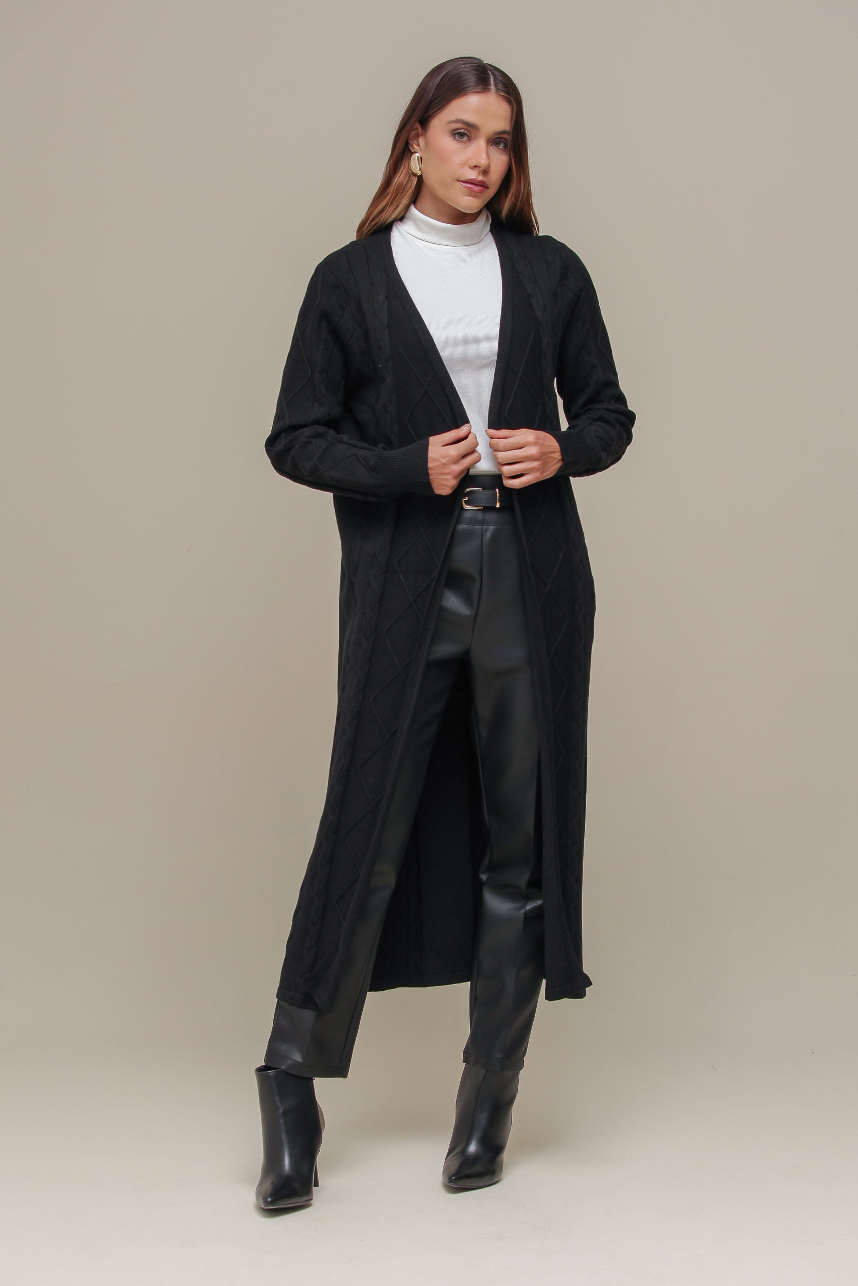 9036530 - Cardigan Tricô Longo PRETO