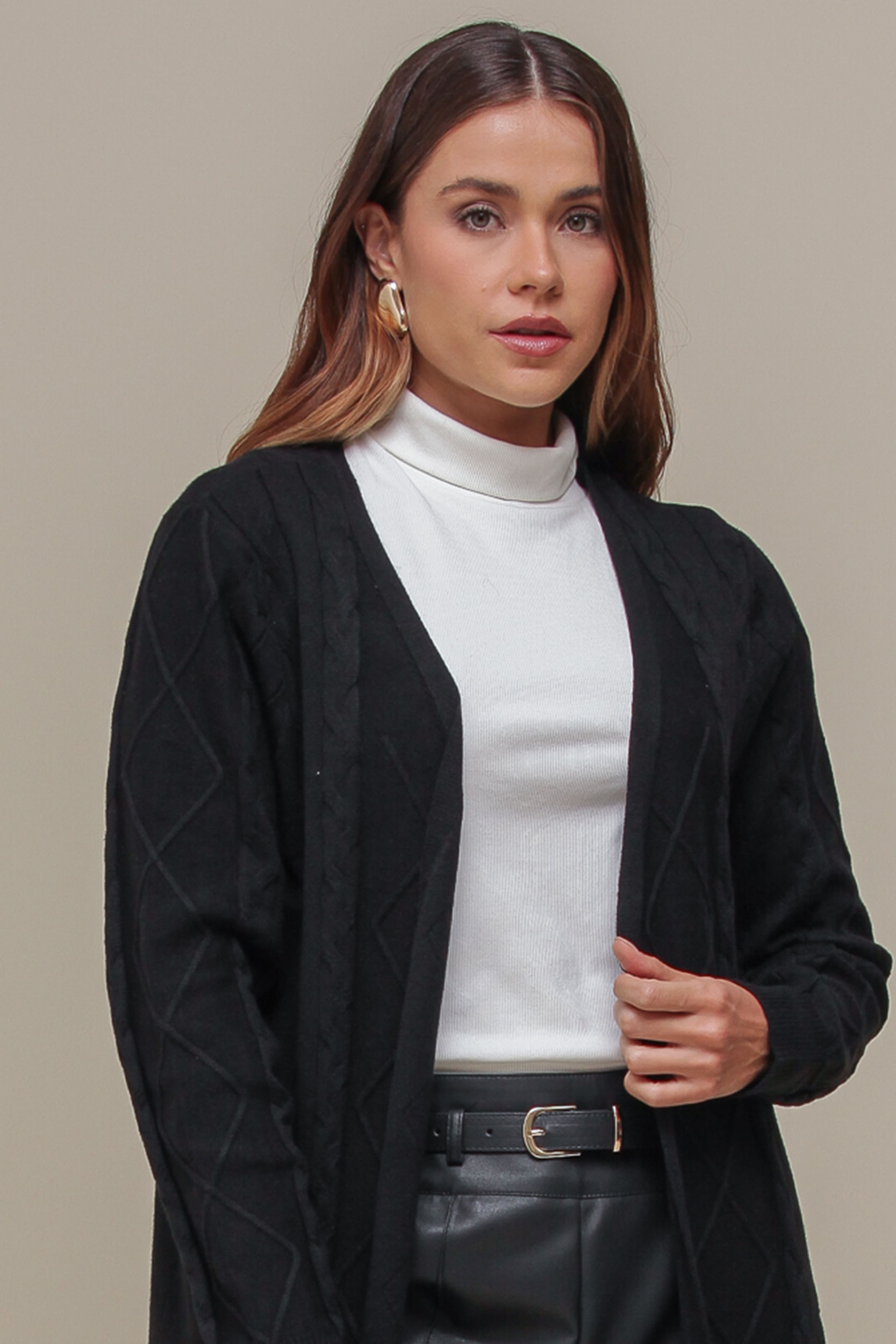 9036530 - Cardigan Tricô Longo PRETO 9036530 - Cardigan Tricô Longo PRETO