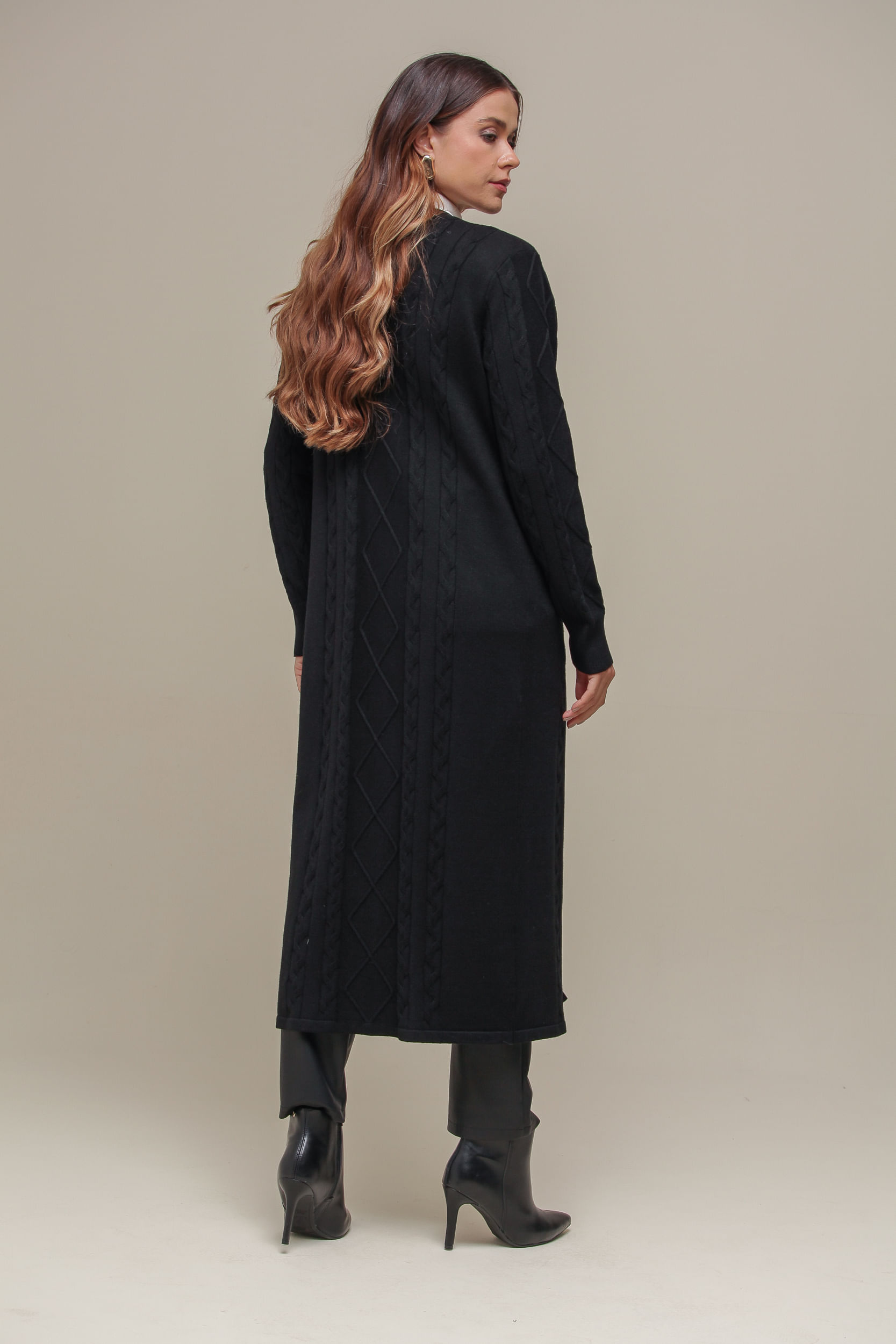 9036530 - Cardigan Tricô Longo PRETO 9036530 - Cardigan Tricô Longo PRETO