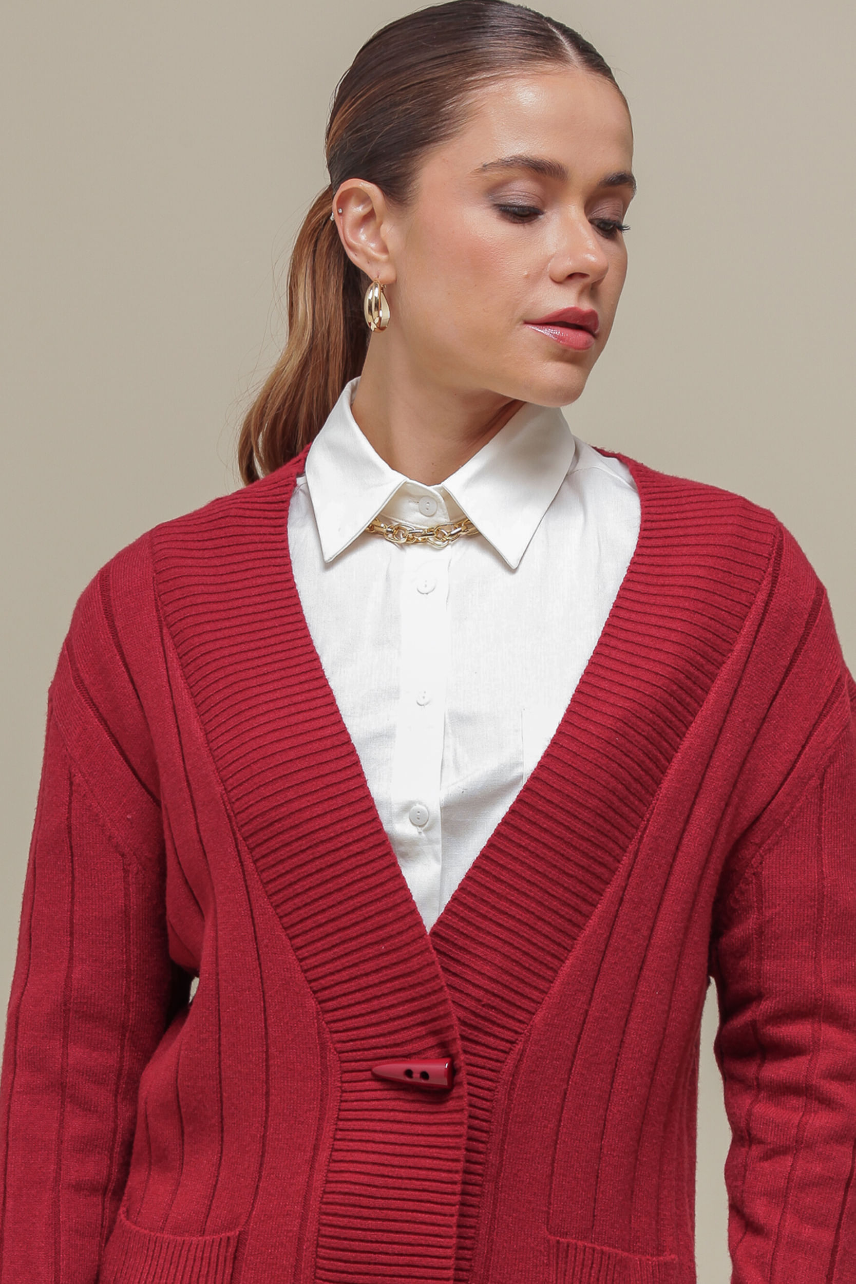 9036583 - Cardigan Listrado Tricô CEREJA 9036583 - Cardigan Listrado Tricô CEREJA