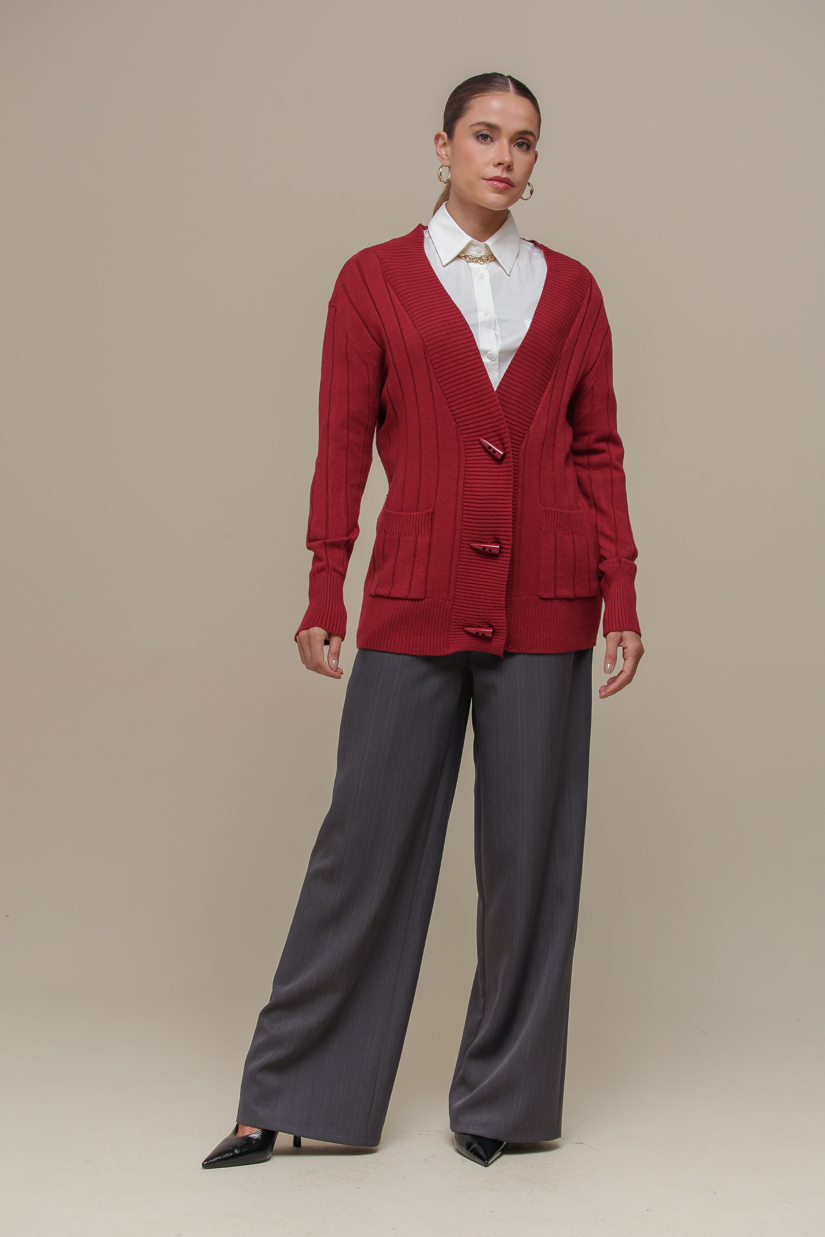 9036583 - Cardigan Listrado Tricô CEREJA 9036583 - Cardigan Listrado Tricô CEREJA