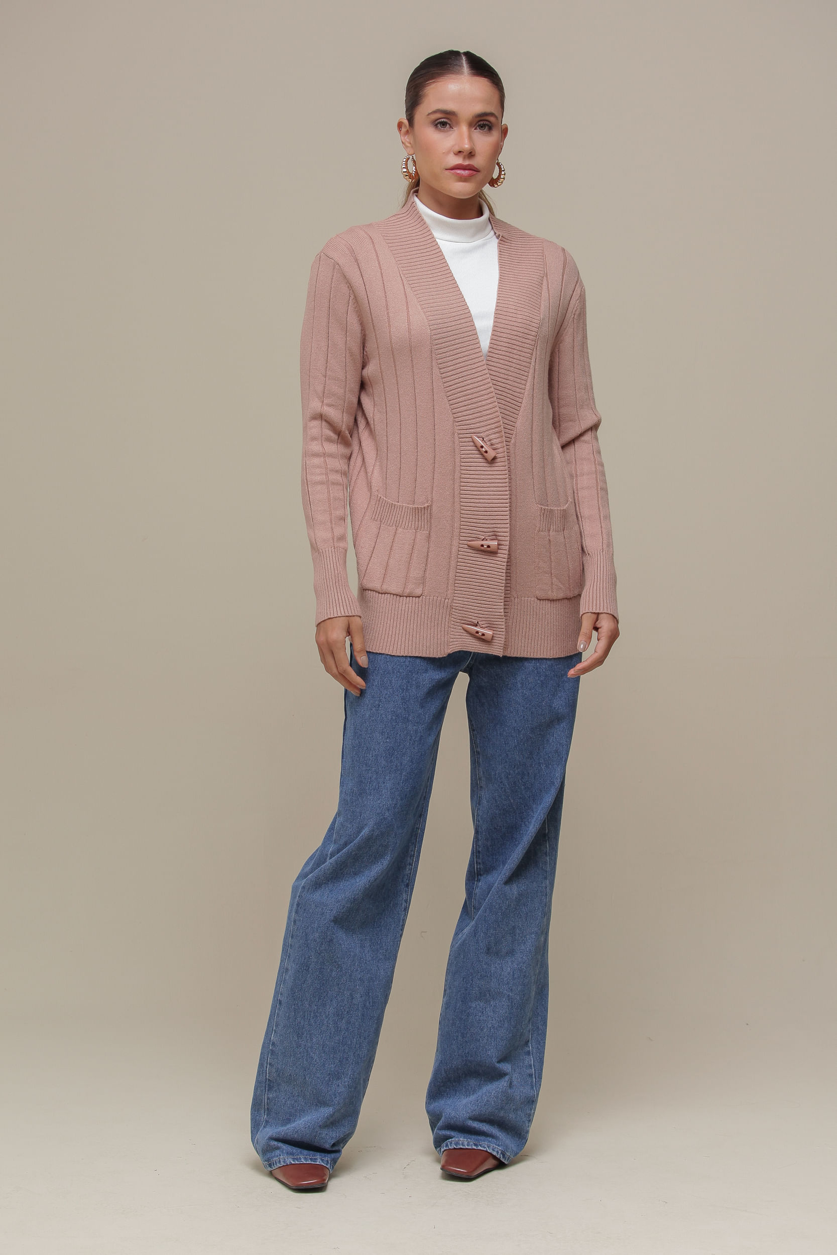 9036583 - Cardigan Listrado Tricô BEGE 9036583 - Cardigan Listrado Tricô BEGE