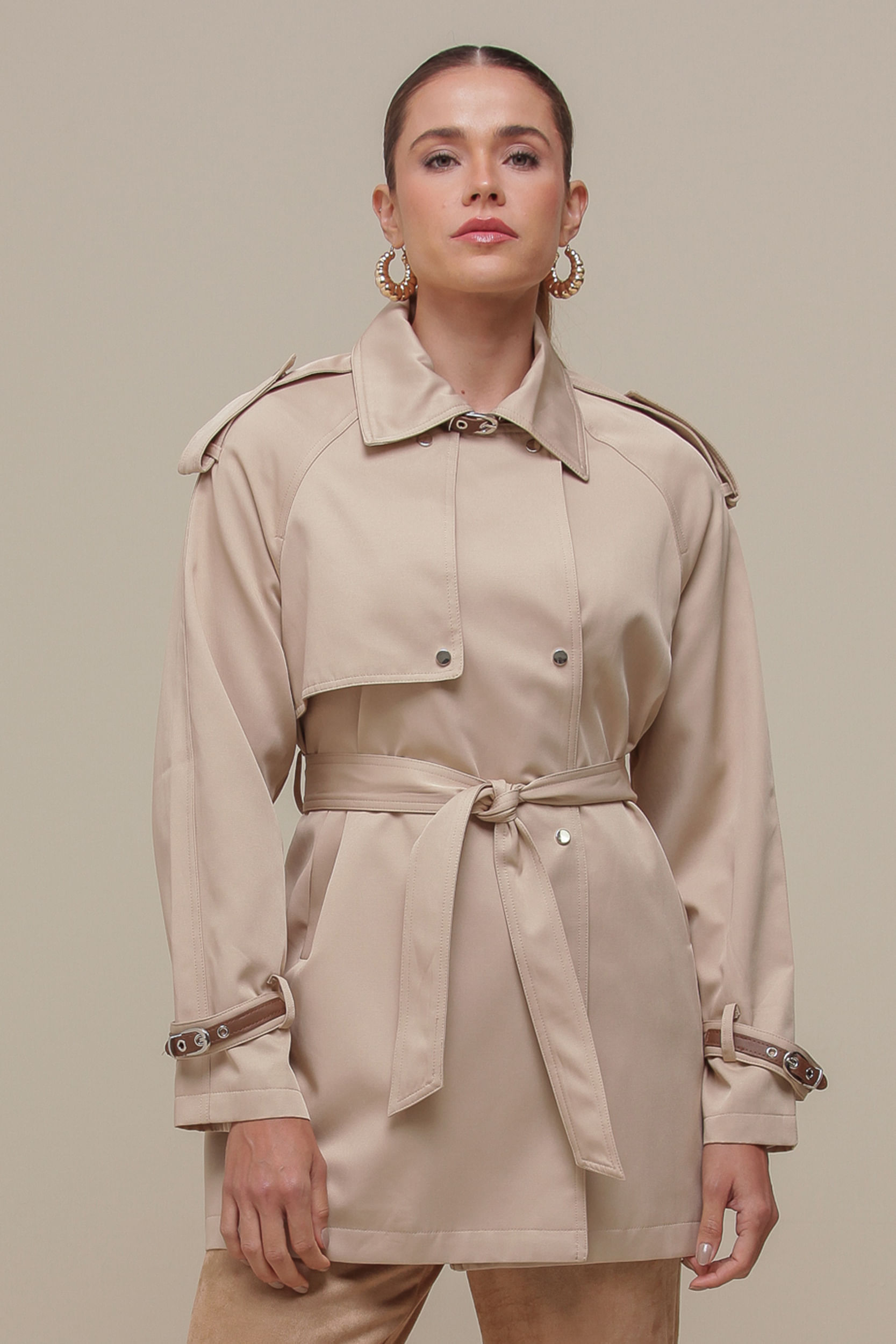 9036629 - Trench Coat Alongado Detalhes cinto  BEGE