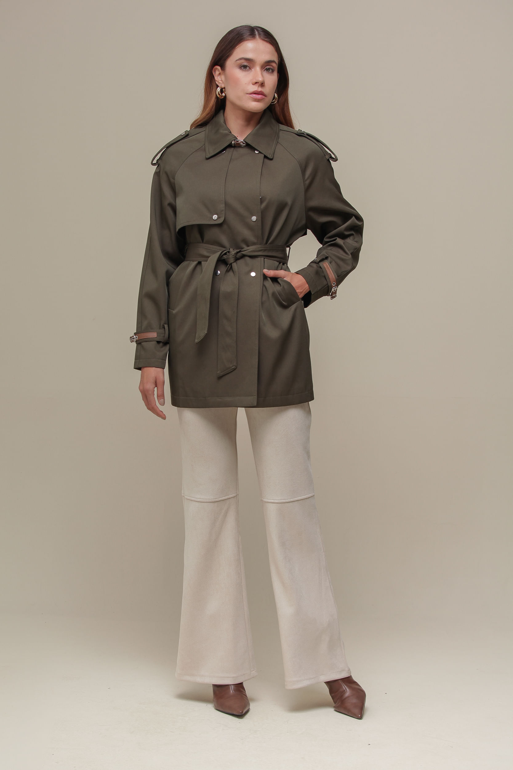 9036629 - Trench Coat Alongado Detalhes cinto VERDE 9036629 - Trench Coat Alongado Detalhes cinto VERDE