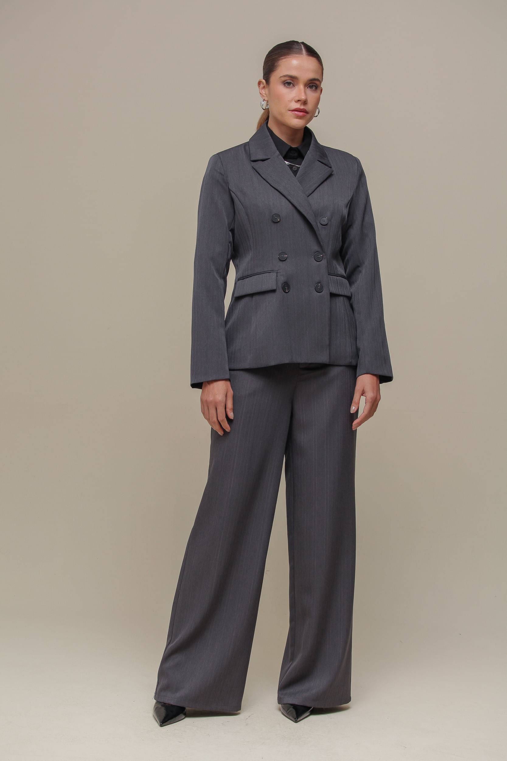 9036795 - Blazer em alfaiataria Rica de Giz CINZA 9036795 - Blazer em alfaiataria Rica de Giz CINZA