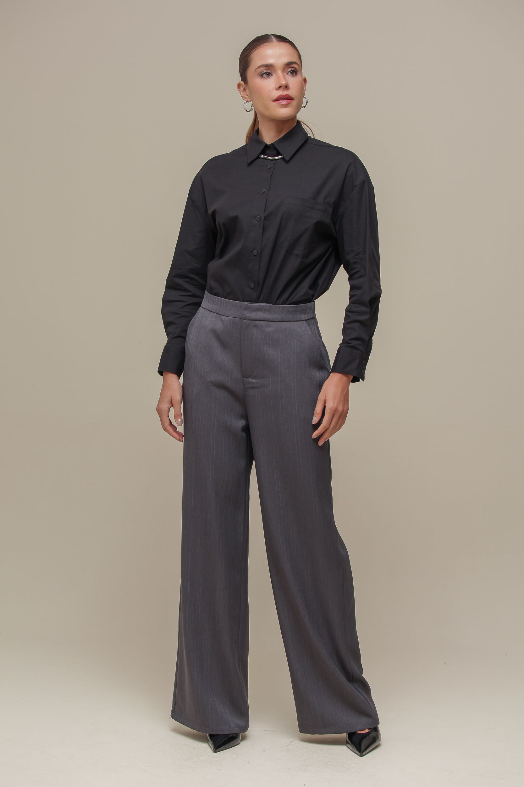 9036794 - Calça Pantalona Alfaiataria CINZA