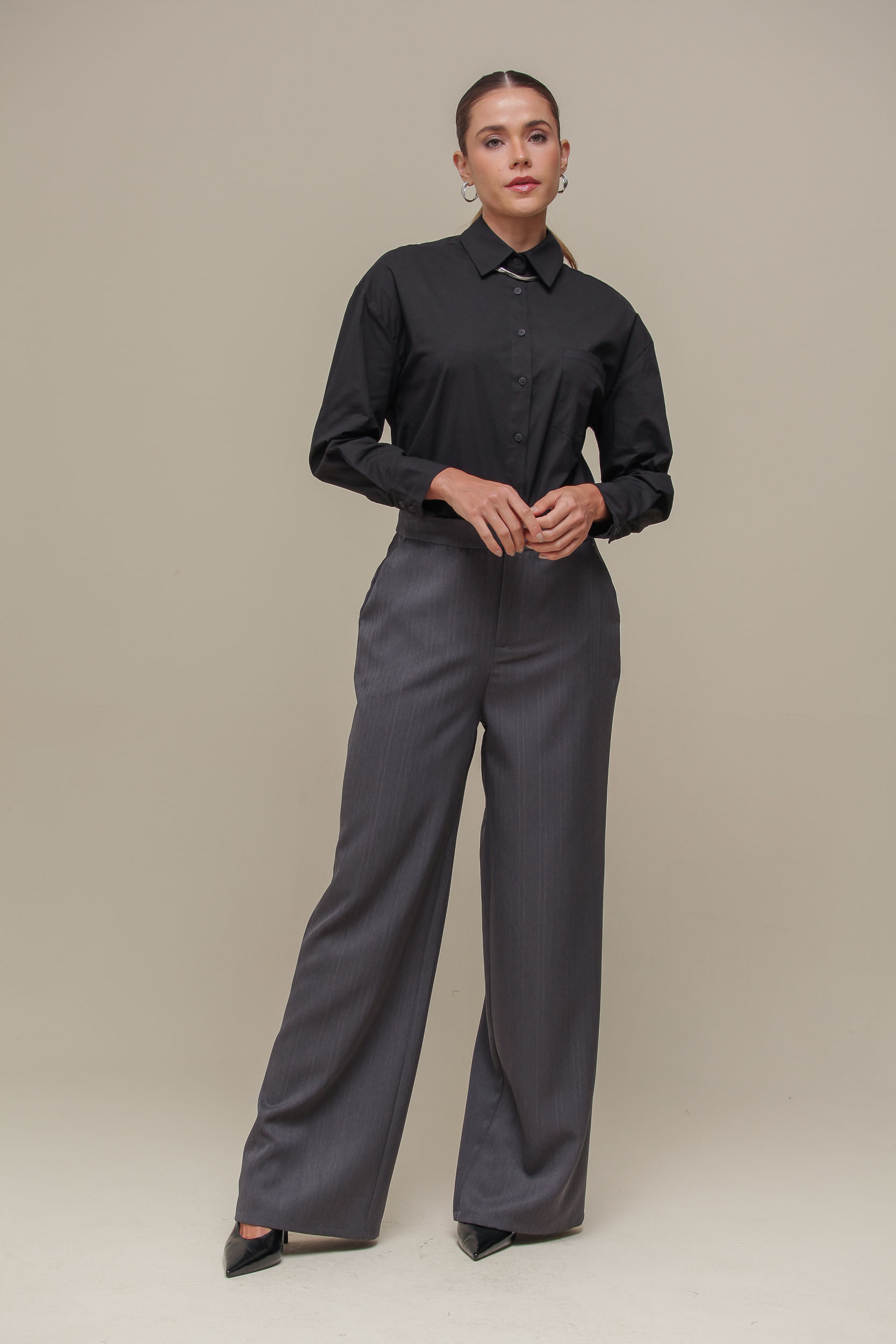 9036794 - Calça Pantalona Alfaiataria CINZA