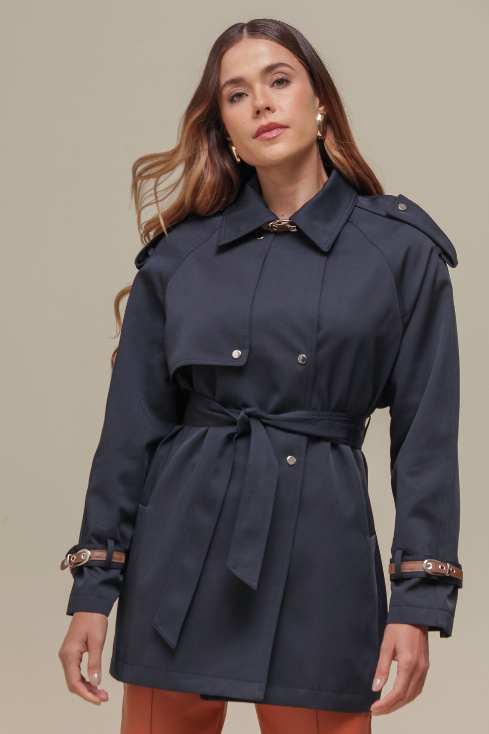 9036629 - Trench Coat Alongado Detalhes cinto  MARINHO 