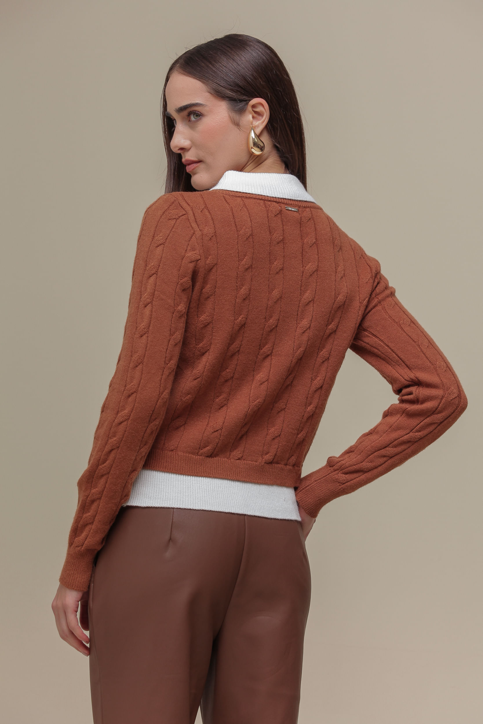 9036843 - Blusa Tricô Bicolor MARROM 9036843 - Blusa Tricô Bicolor MARROM
