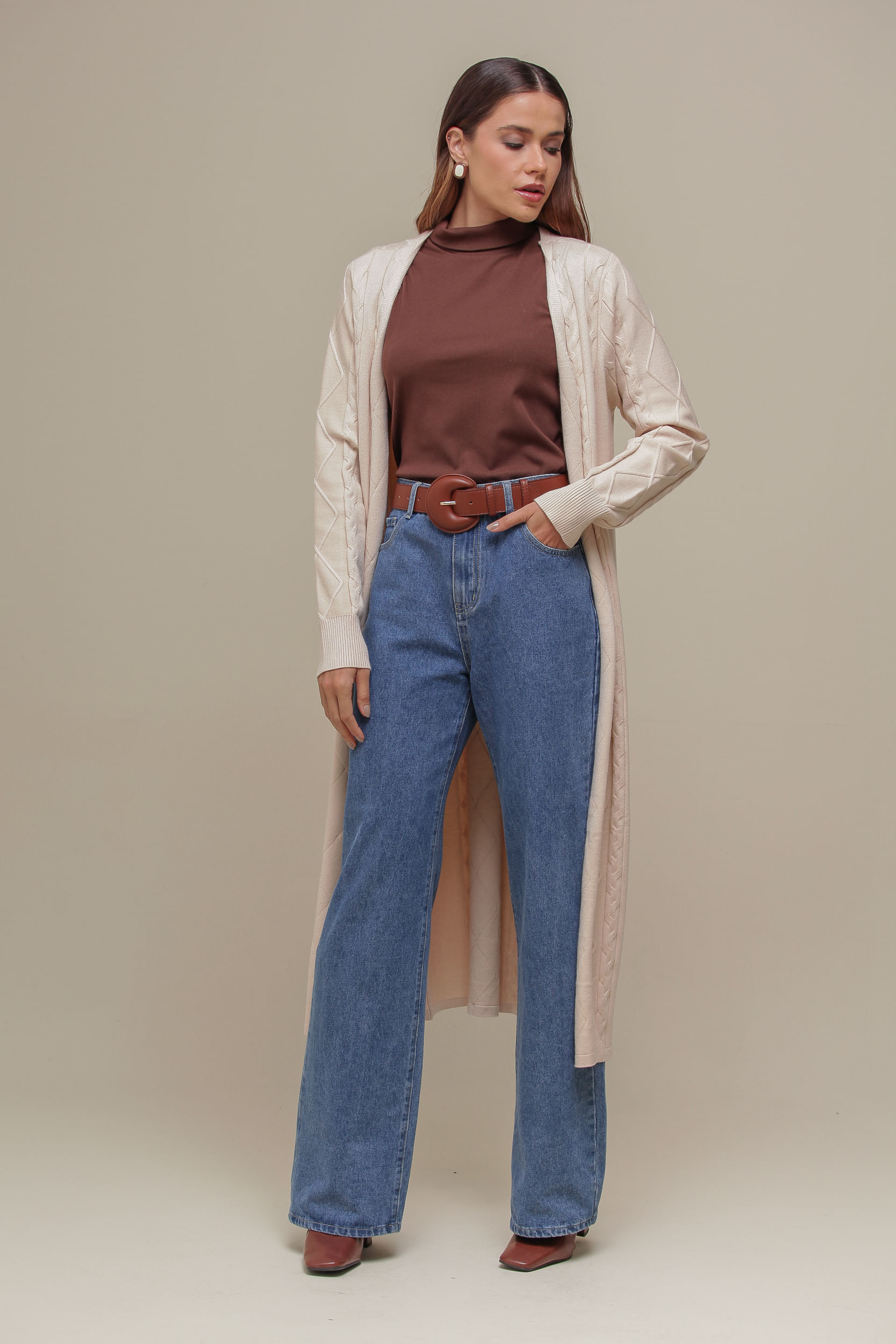 9036530 - Cardigan Tricô Longo BEGE