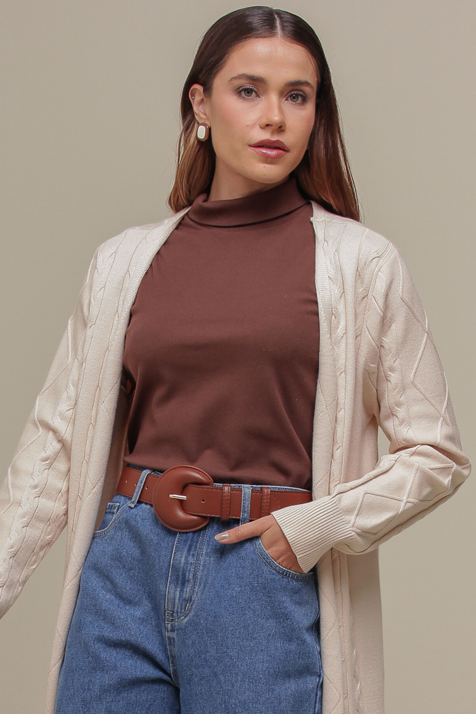 9036530 - Cardigan Tricô Longo BEGE 9036530 - Cardigan Tricô Longo BEGE