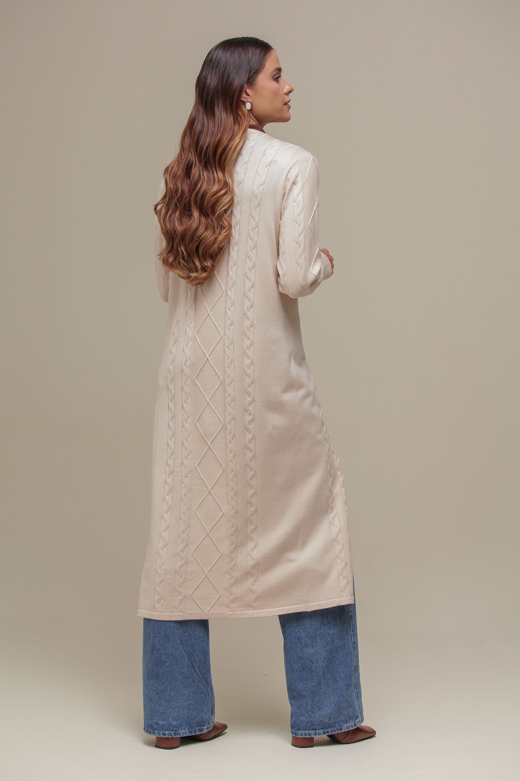 9036530 - Cardigan Tricô Longo BEGE 9036530 - Cardigan Tricô Longo BEGE