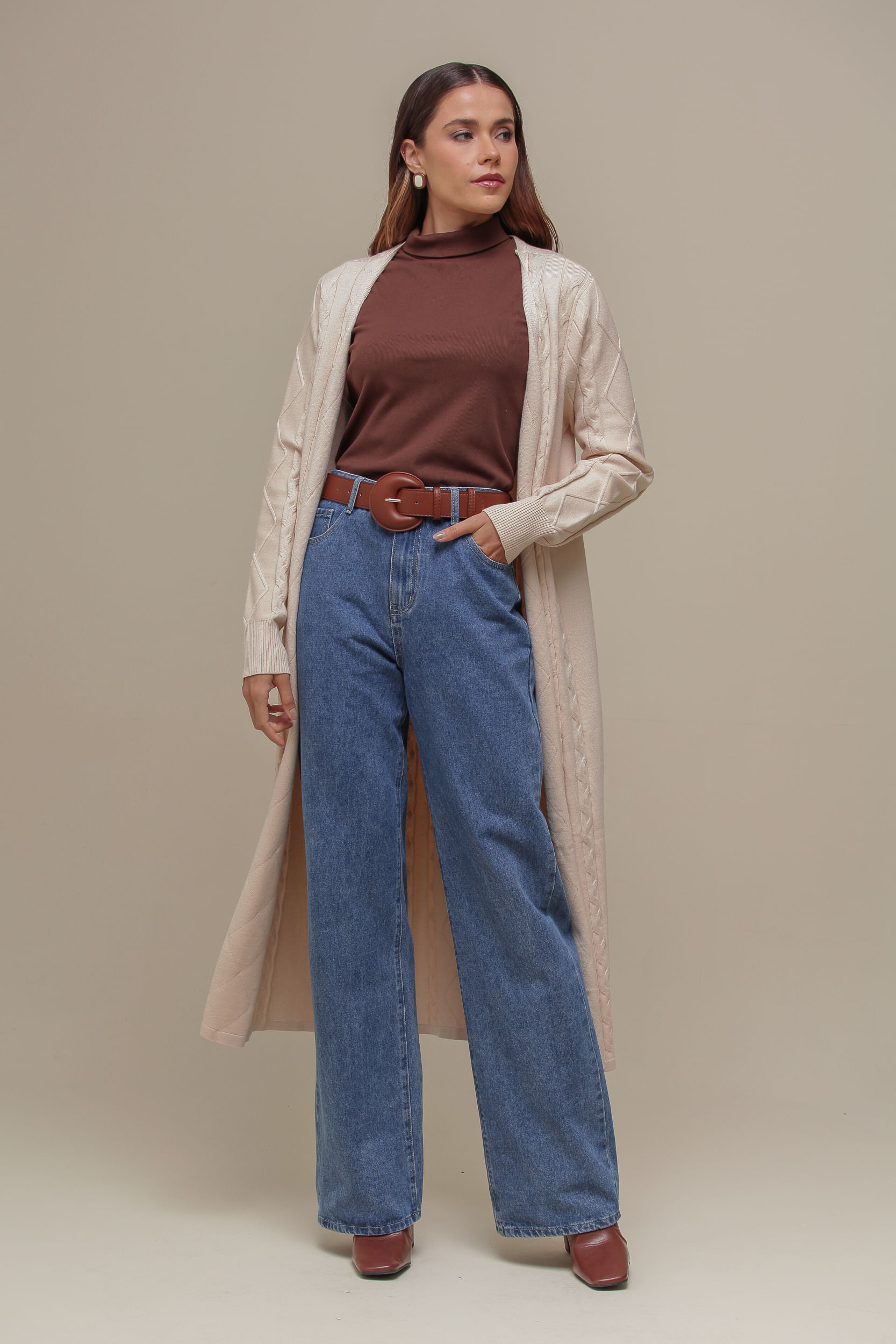 9036530 - Cardigan Tricô Longo BEGE 9036530 - Cardigan Tricô Longo BEGE