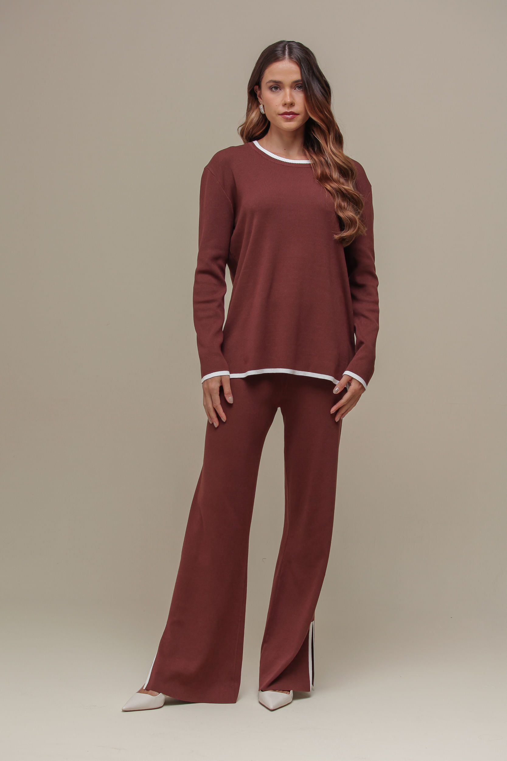 9036748 - Blusa Detalhes Bicolor Ampla MARROM 9036748 - Blusa Detalhes Bicolor Ampla MARROM
