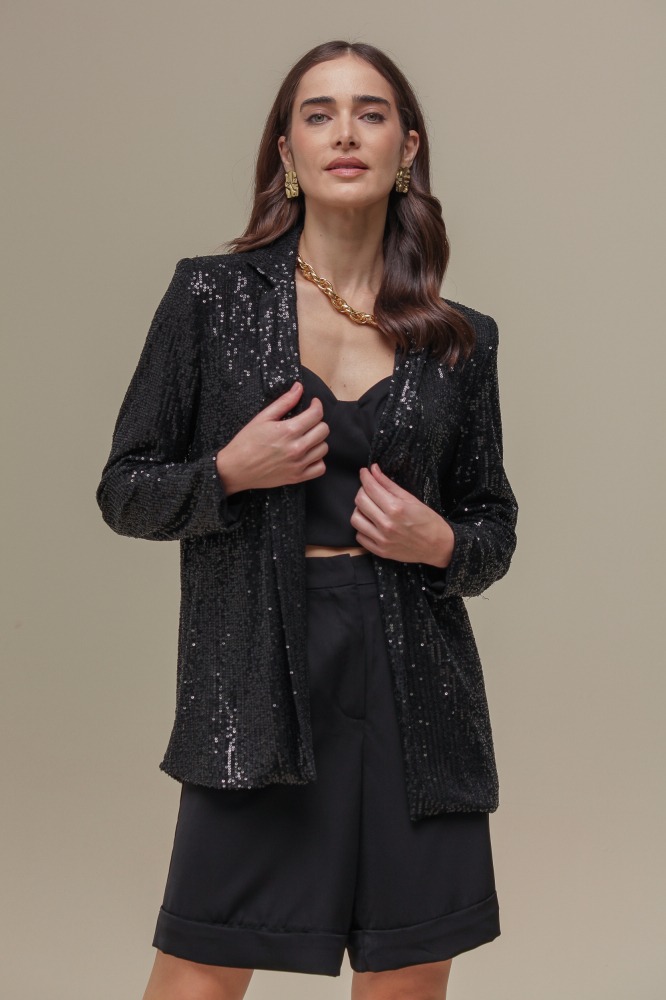9036190 - Blazer Alongado Paetê PRETO 9036190 - Blazer Alongado Paetê PRETO