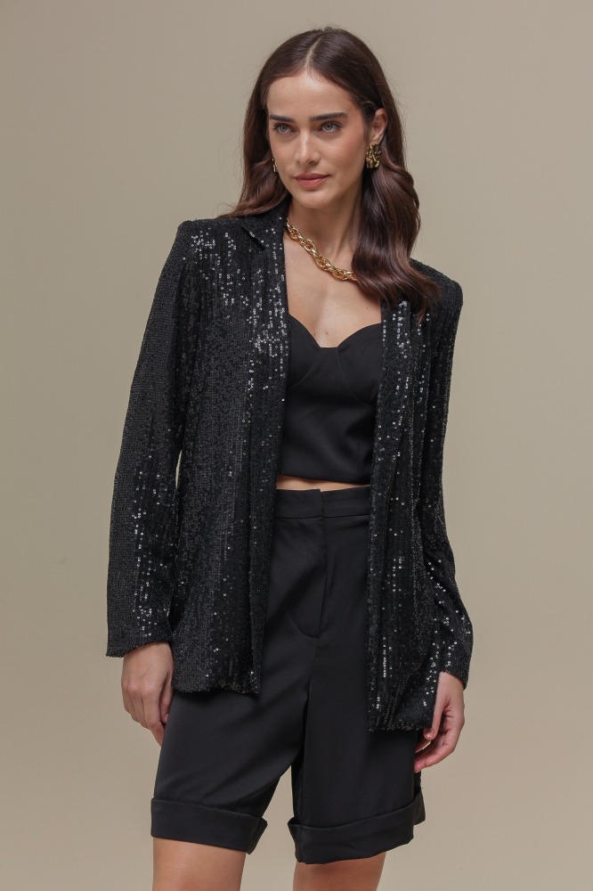 9036190 - Blazer Alongado Paetê PRETO 9036190 - Blazer Alongado Paetê PRETO