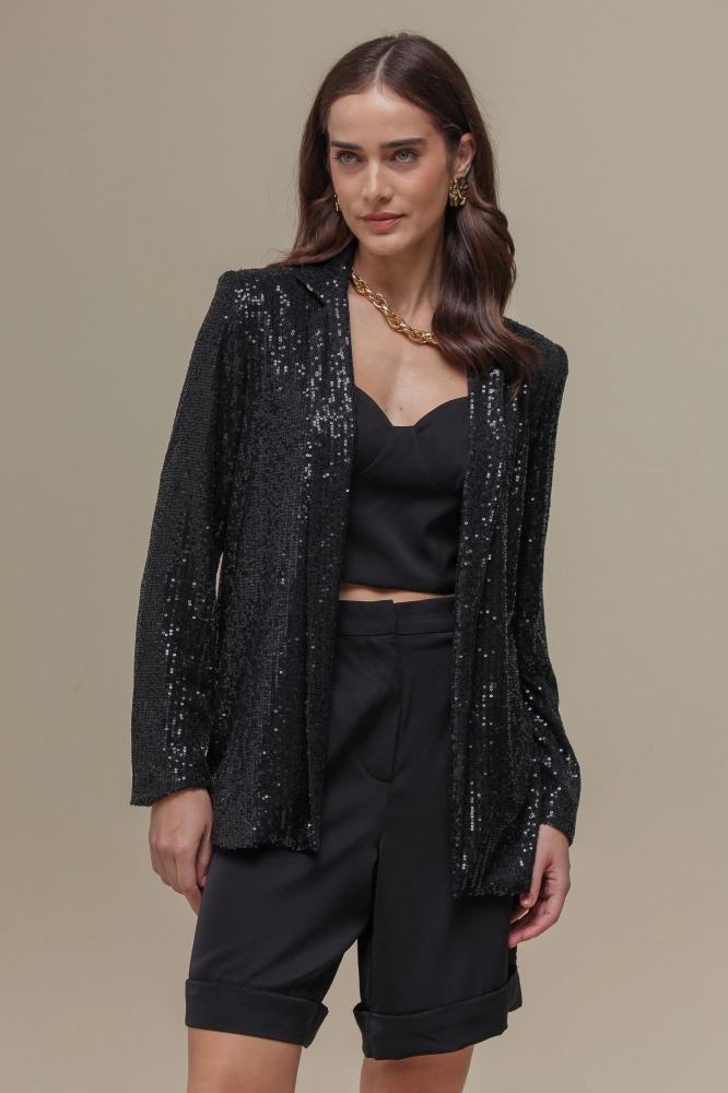 9036190 - Blazer Alongado Paetê  PRETO