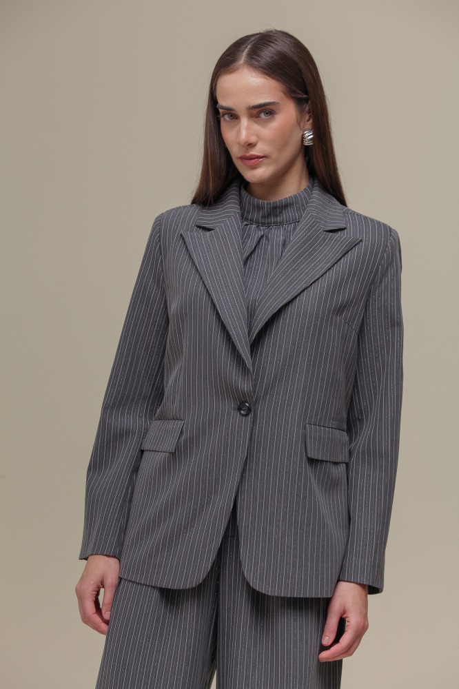 9036403 - Blazer Risca de Giz Lurex CINZA 9036403 - Blazer Risca de Giz Lurex CINZA